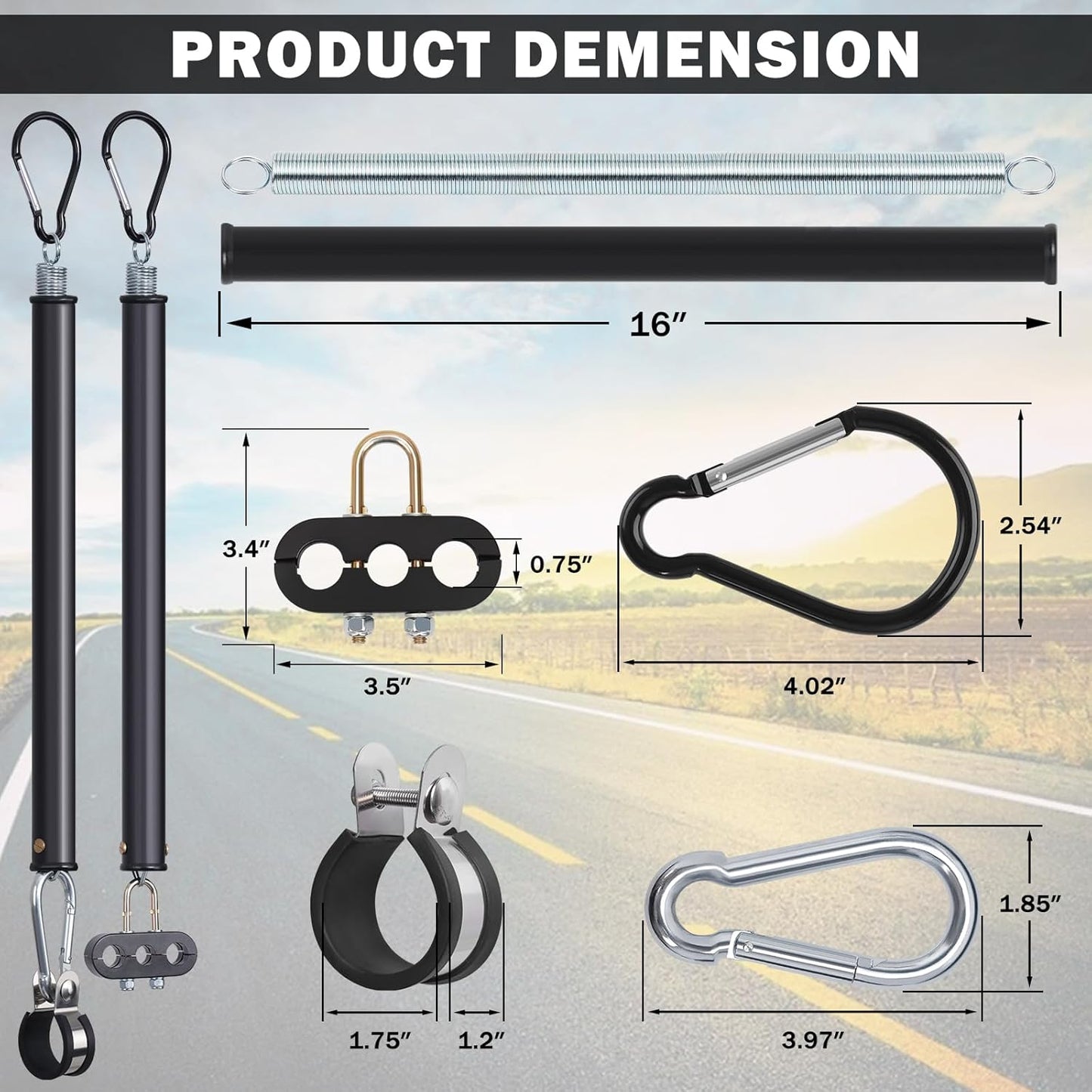 2 PCS 16" Single Tender Spring Kits with 3In1 Hose Holder and 3-Hole Clamp Heavy Duty Tender Spring for Semi Truck Air Lines Kit with 2 Style Air Line Holders for Truck Trailer Tractor