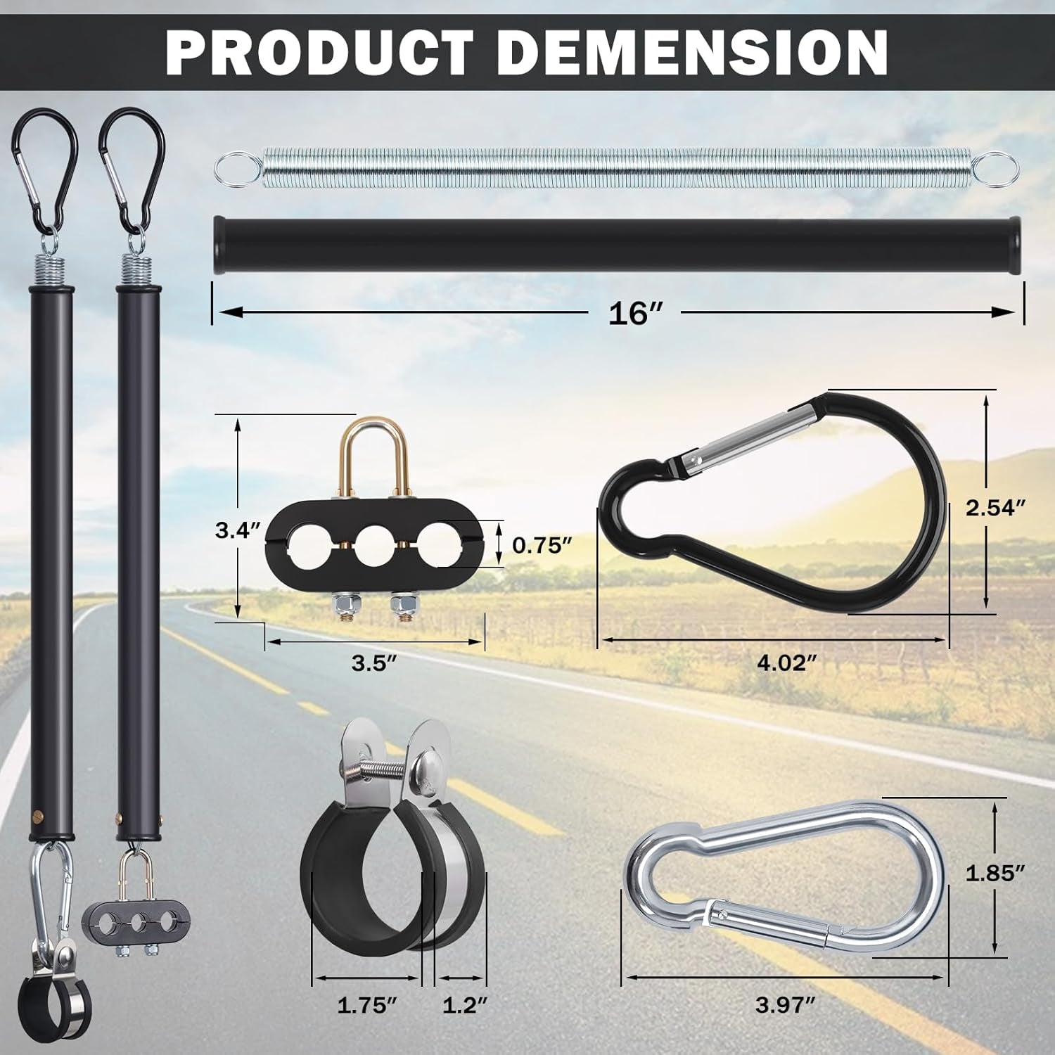 2 PCS 16" Single Tender Spring Kits with 3In1 Hose Holder and 3-Hole Clamp Heavy Duty Tender Spring for Semi Truck Air Lines Kit with 2 Style Air Line Holders for Truck Trailer Tractor