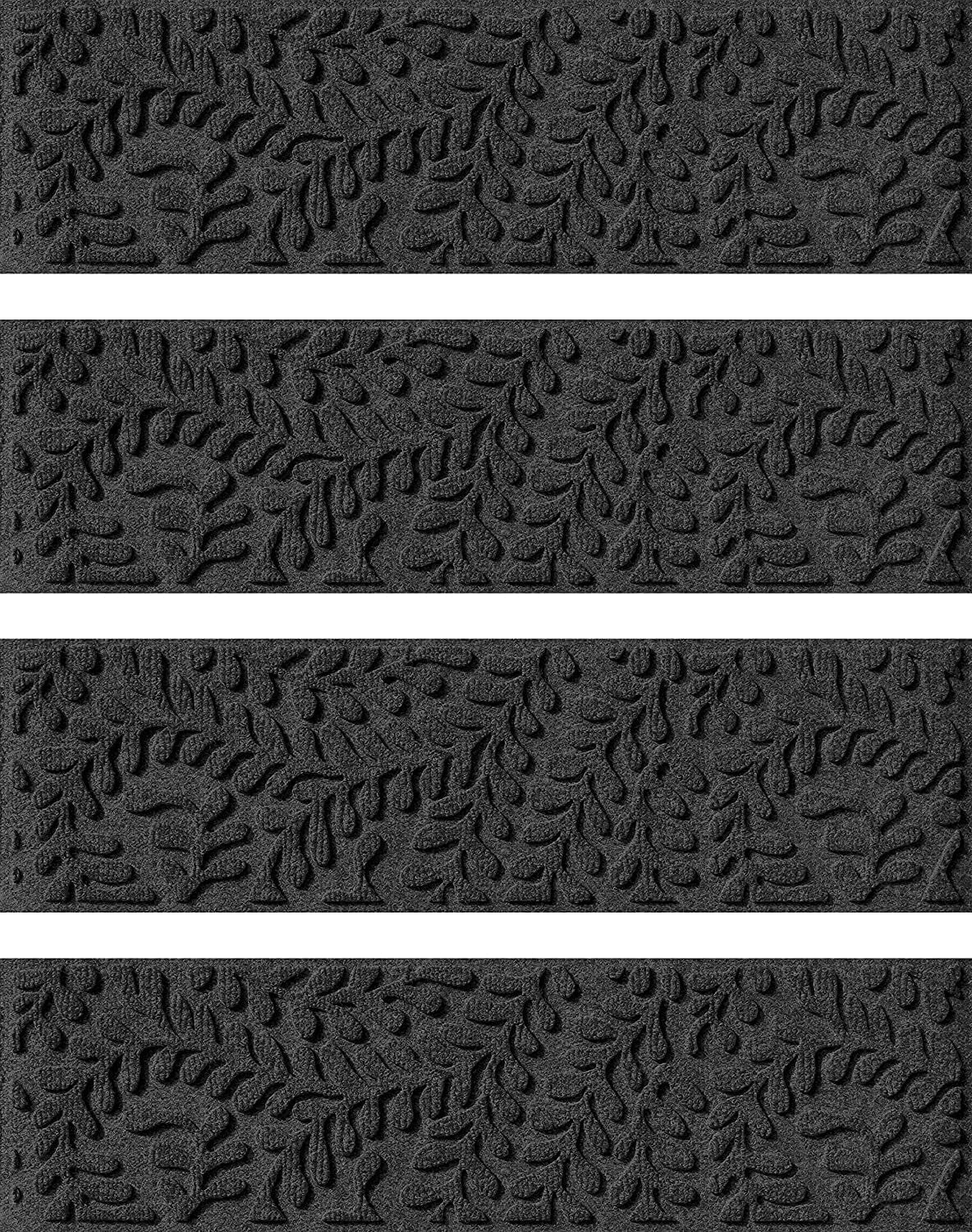 Waterhog Stair Treads, Set of 4, 8-1/2 X 30 Inches, Made in USA, Durable and Decorative Floor Covering, Indoor/Outdoor, Water-Trapping, Boxwood Collection, Charcoal