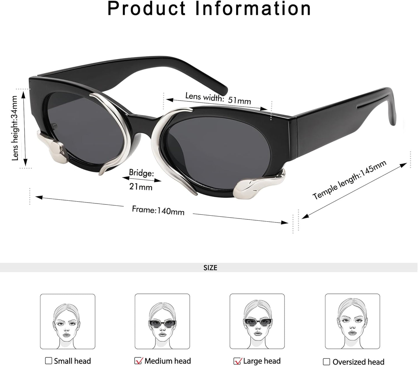 Trendy Sunglasses for Women Men Vintage Narrow Cateye Metal Snake Sunnie Y2K Accessories AP3621