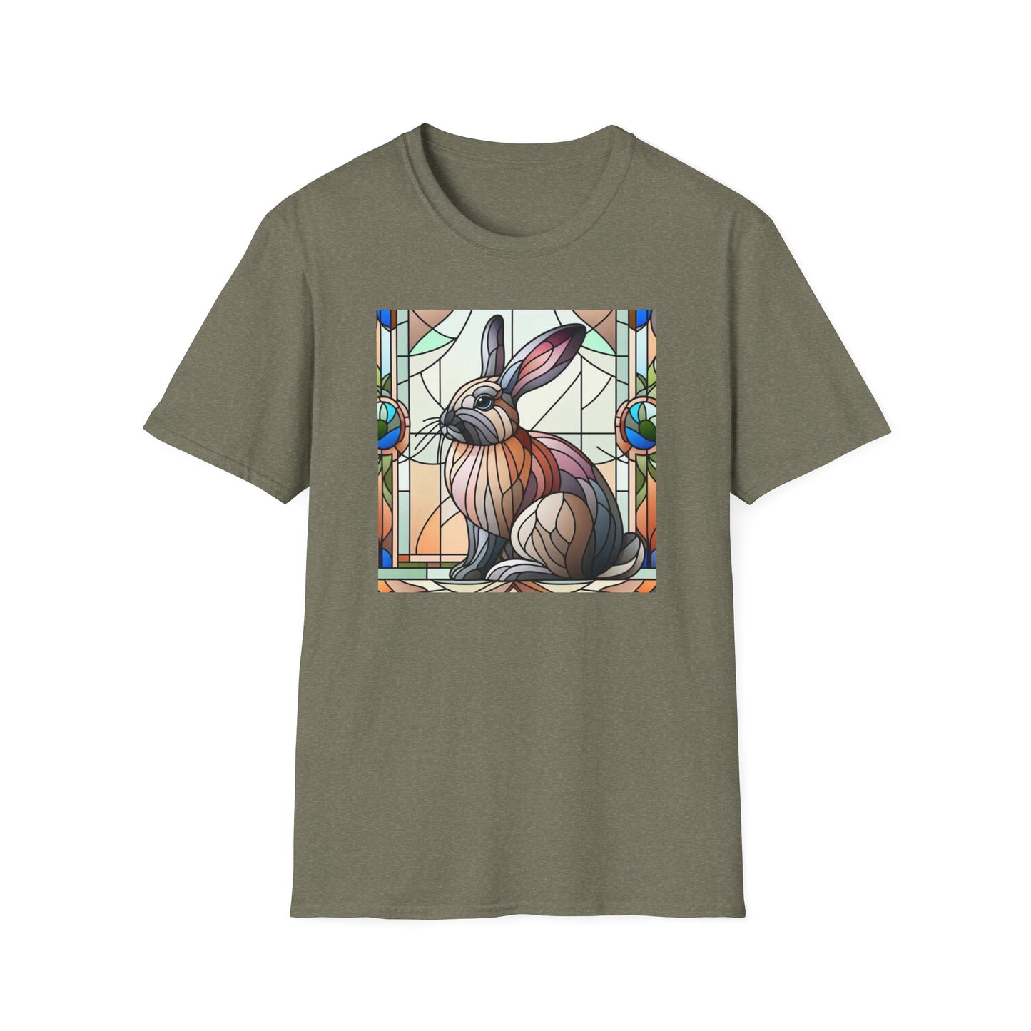 Flemish Giant Rabbit Animal Stained Glass Design Unisex Softstyle T-Shirt