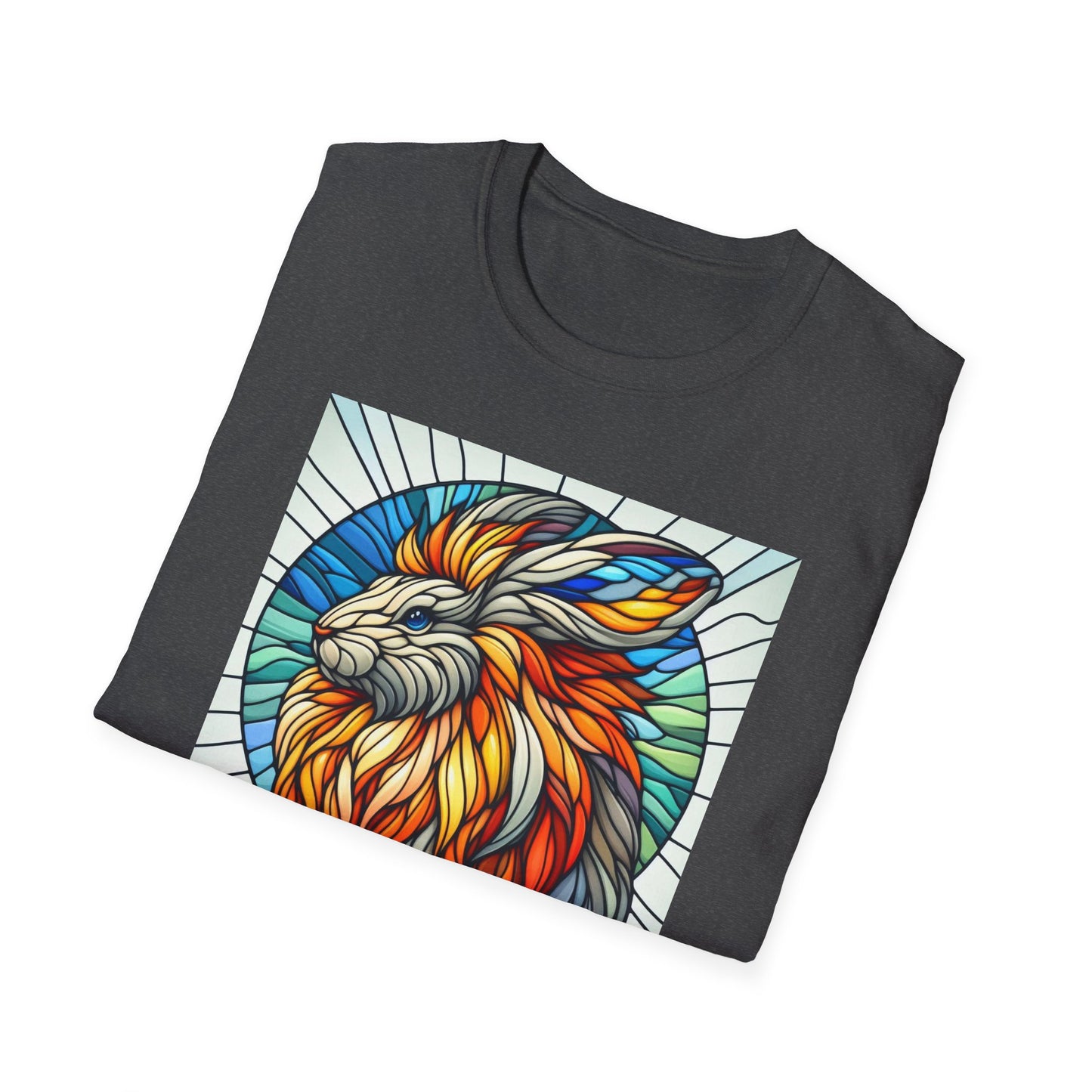 Lionhead Rabbit Animal Stained Glass Design Unisex Softstyle T-Shirt