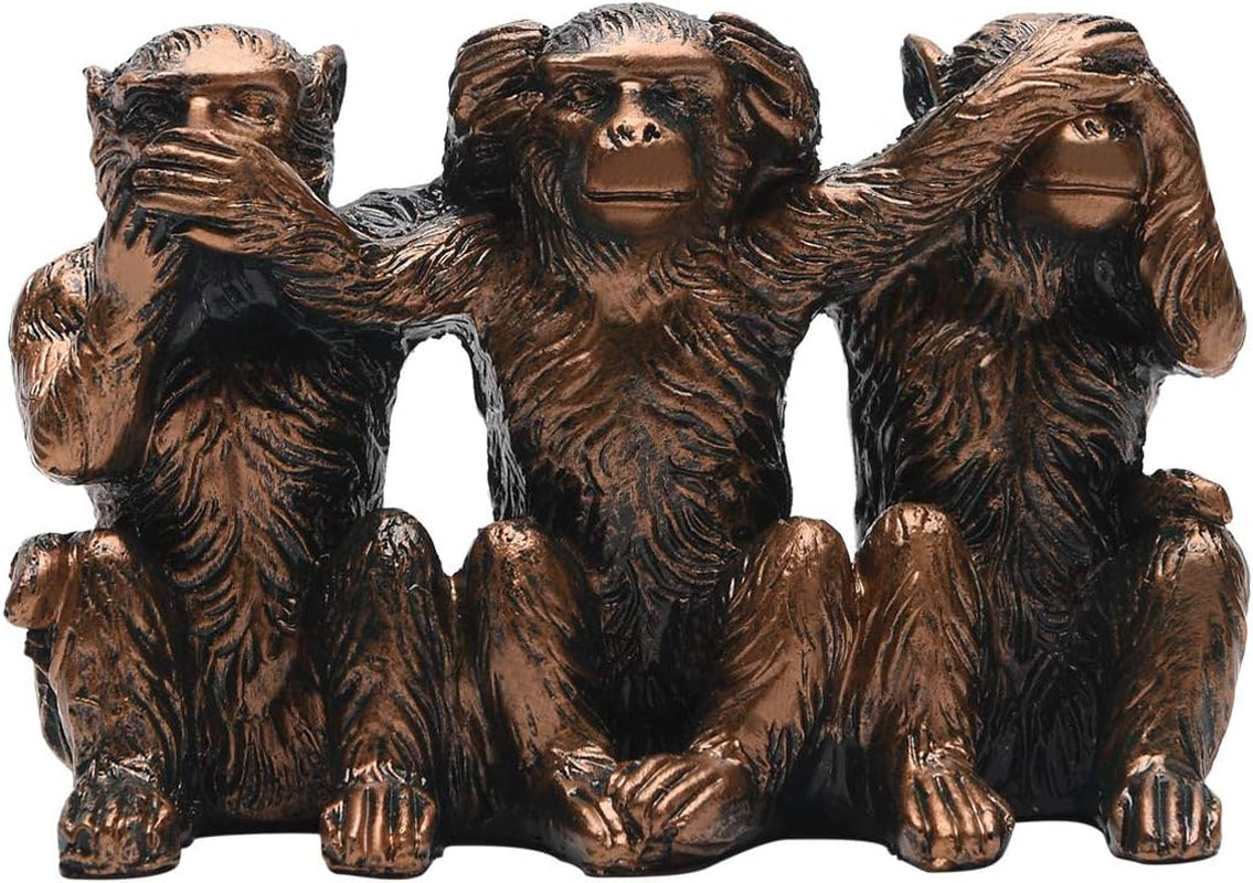 Three Monkeys Statue See-No Speak-No Hear-No Evil Brown 2.8" Resin Home Office Decoration Gifts PTZD047