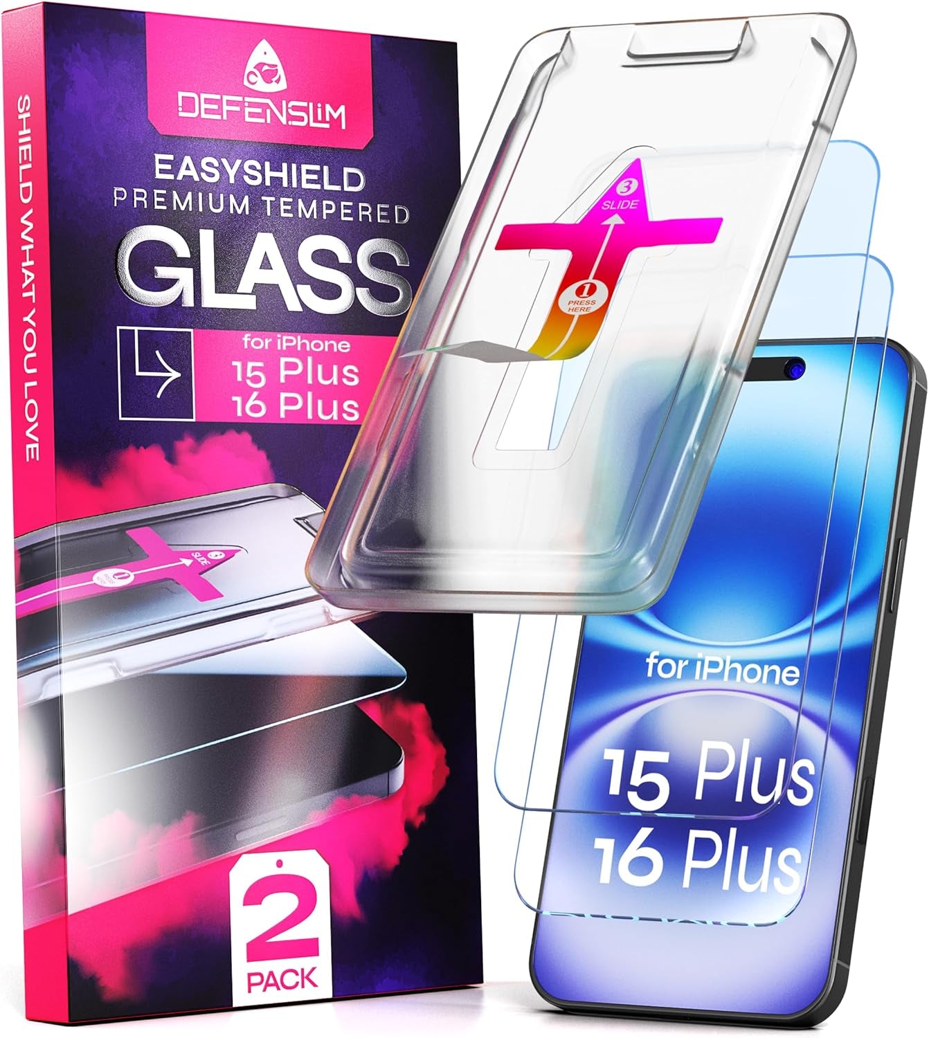 Screen Protector Compatible with Iphone 15/16 (2Pack), Easy Auto-Align Install Kit, 6.1" Tempered Glass, 9H Hardness, Ultra HD Clear, Case Friendly, Easyshield