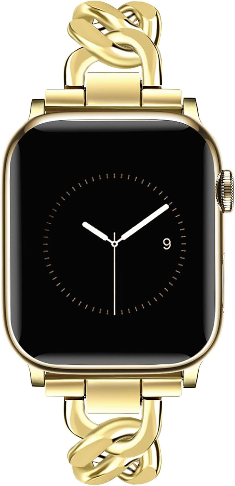 Gold Watch Bands for Women Compatible with Apple Watch Band 38Mm 40Mm 41Mm Adjustable Metal Band Cowboy Steel Single Chain Bracelet for Iwatch Series 9/8/7/6/5/4/3/2/1/Se/Ultra (No Case)