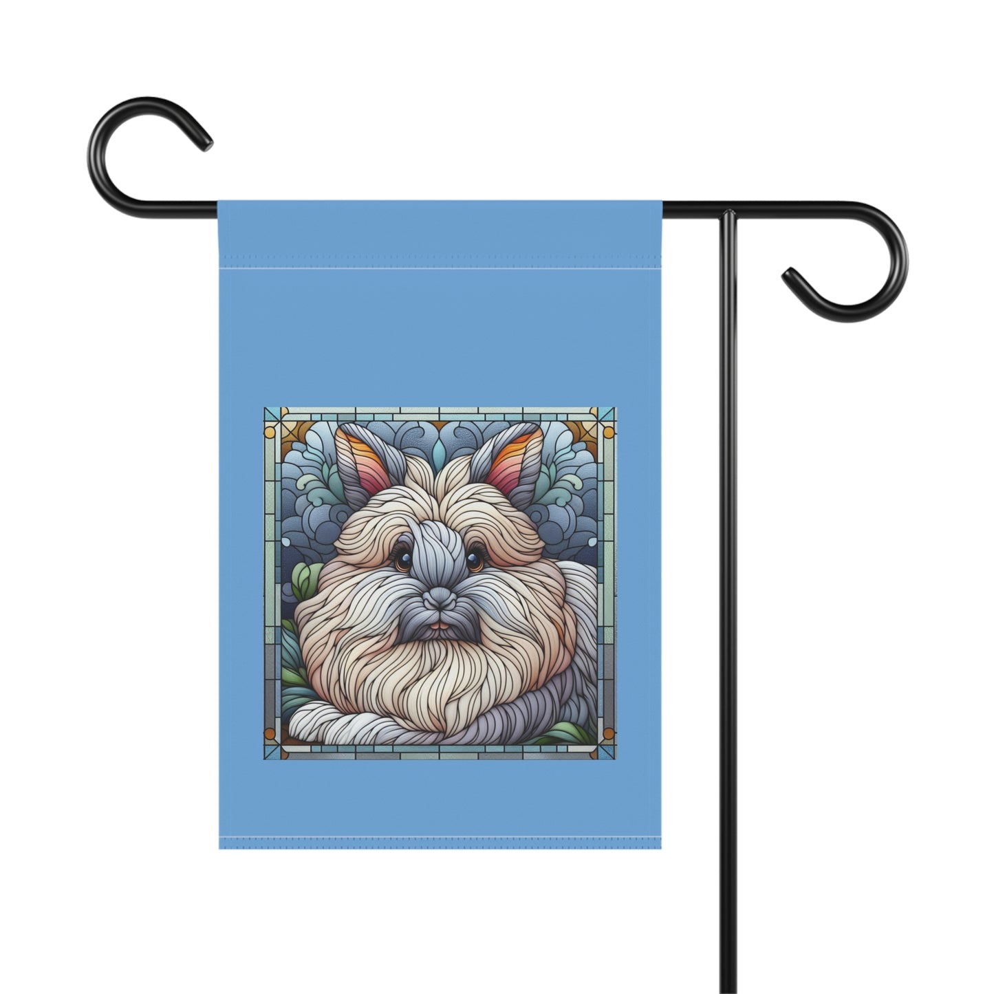 Angora Rabbit Whimsical Cat Garden Flag with Stained Glass Design