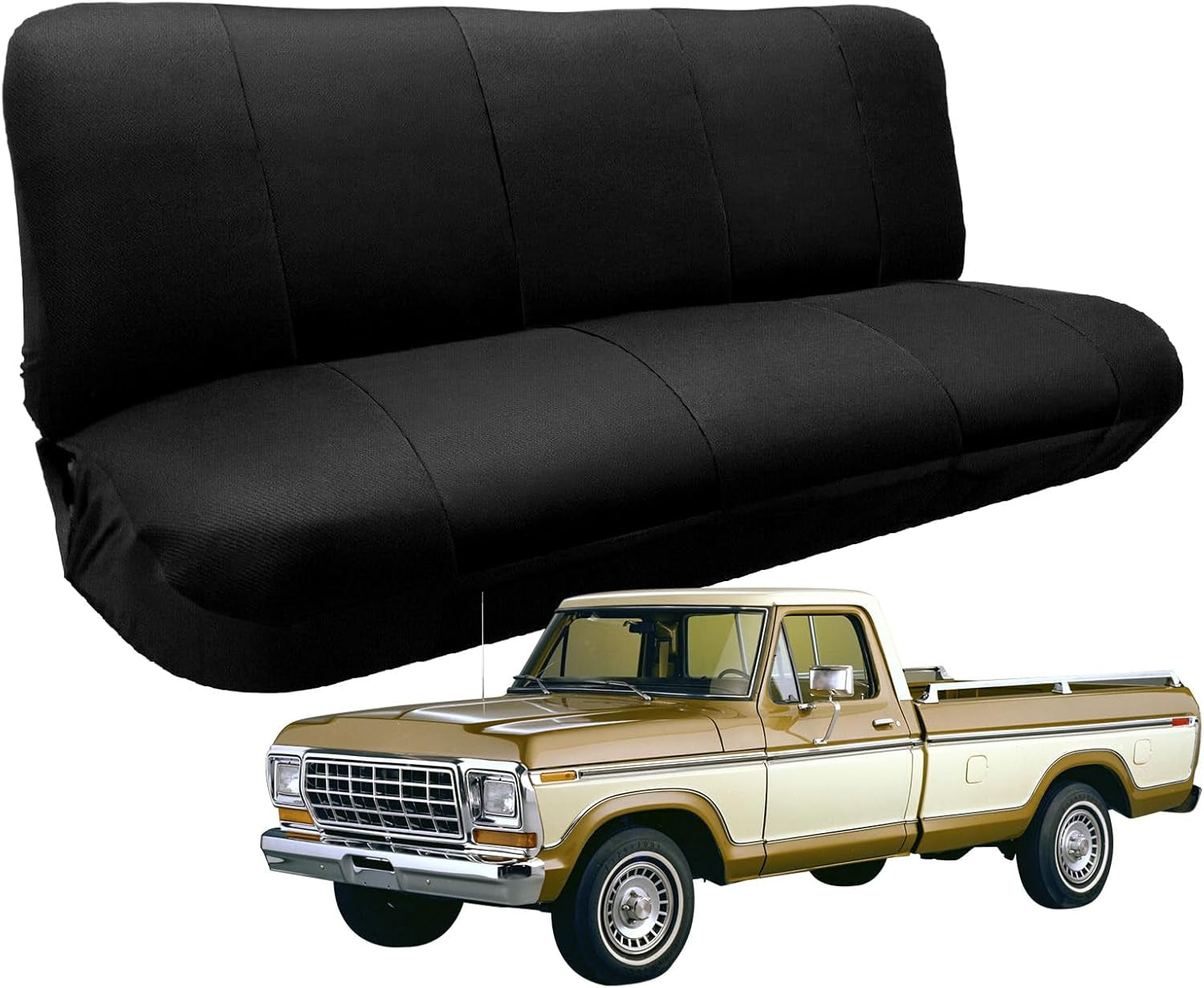 Custom-Fit Bench Seat Covers Replace for 1969-1996 Ford F100 F150 F250 Series Air Mesh Fabric Full Size Classic Trucks Seat Protector without Headrests (Black &Gray)