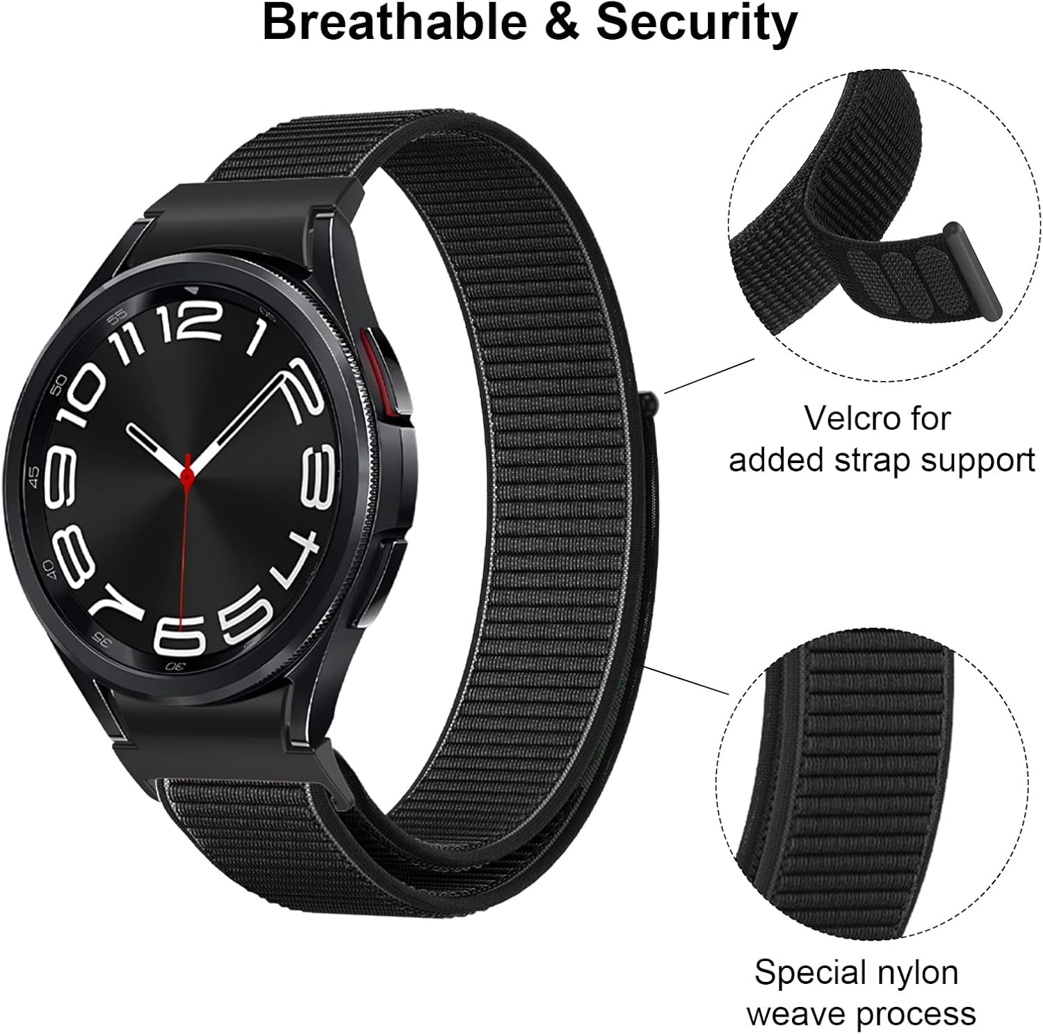 One Click No Gap Nylon Band Compatible with Samsung Galaxy Watch 7 FE 6 5 4 40Mm 44Mm/Galaxy Watch 6 Classic Band 47Mm 43Mm/Watch 5 Pro 45Mm/4 Classic 42Mm 46Mm, Breathable Sport Loop Strap Women Men