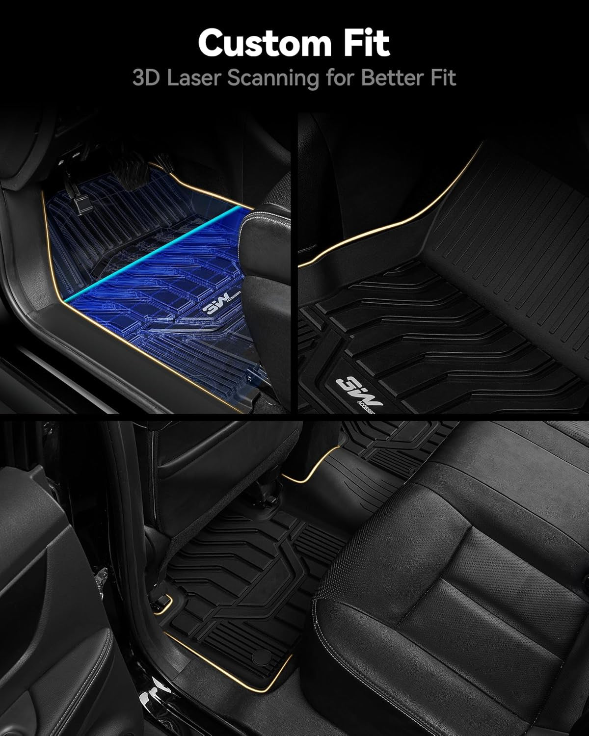 Floor Mats Fit for 2019-2024 2025 Chevy Silverado/Gmc Sierra Denali 1500 & 2020-2024 2025 GMC Sierra 2500/3500 HD Crew Cab TPE All Weather Floor Liner, Fit for 2Nd Row with Factory Carpeted Storage