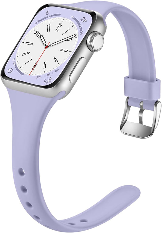 Slim Band Compatible with Apple Watch 40Mm 38Mm 41Mm 44Mm 42Mm 45Mm 46Mm 49Mm for Women Men, Soft Silicone Narrow Thin Sport Replacement Strap for Iwatch Series 10 9 8 7 6 5 4 3 2 1 Ultra SE
