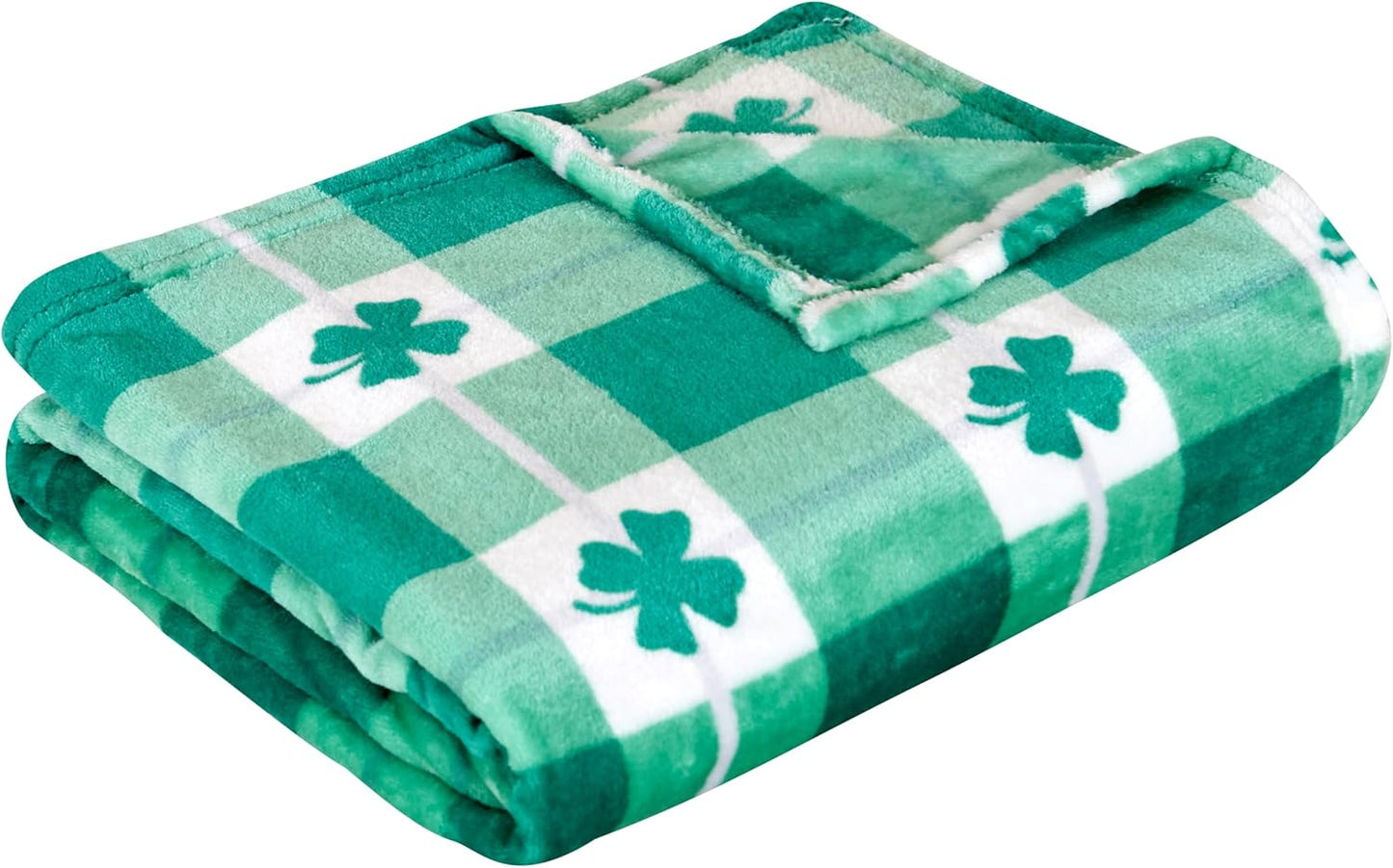 Velvet Touch Ultra Plush St Patricks Day Lucky Spring Green Clover Shamrock Irish Printed Fleece Throw/Blanket-50 X 60Inch, Lucky Plaid Clover
