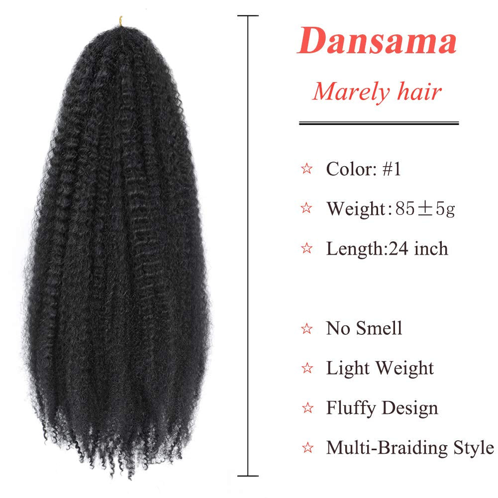 Marley Hair 24 Inch Marley Twist Braiding Hair Fluffy Marley Hair for Faux Locs Curly Braiding Hair Extensions (24 Inch (Pack of 3), #1)