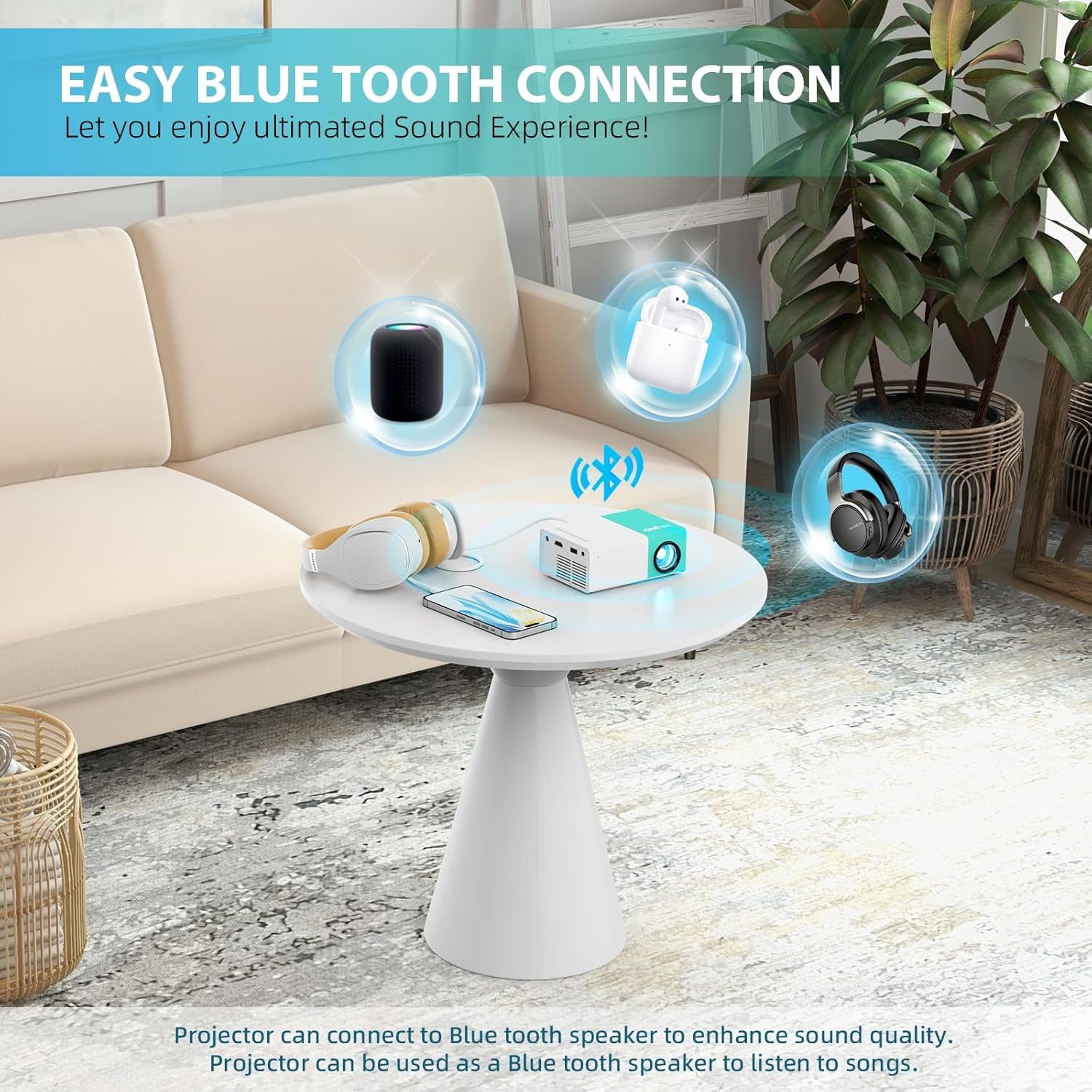 Projector,  Wifi Projector Portable Movie Projector, Phone or Tablet Can Be Mirrored to the Projector Wirelessly or via Data Cable, Compatible with Smartphone/ Tablet/ Laptop/Tv Stick/Usb Drive