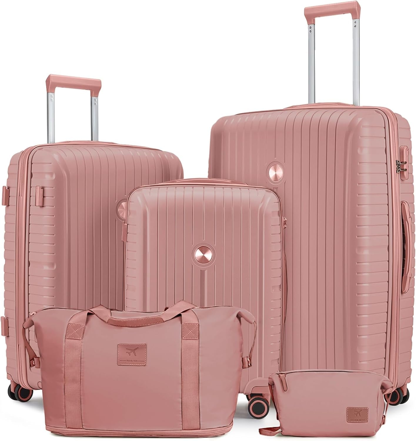 Luggage Sets 5 Piece Suitcase Set, PP Hardshell Carry on Suitcase Set, Travel Suitcases with Double Spinner Wheels and TSA Lock, Black Brown