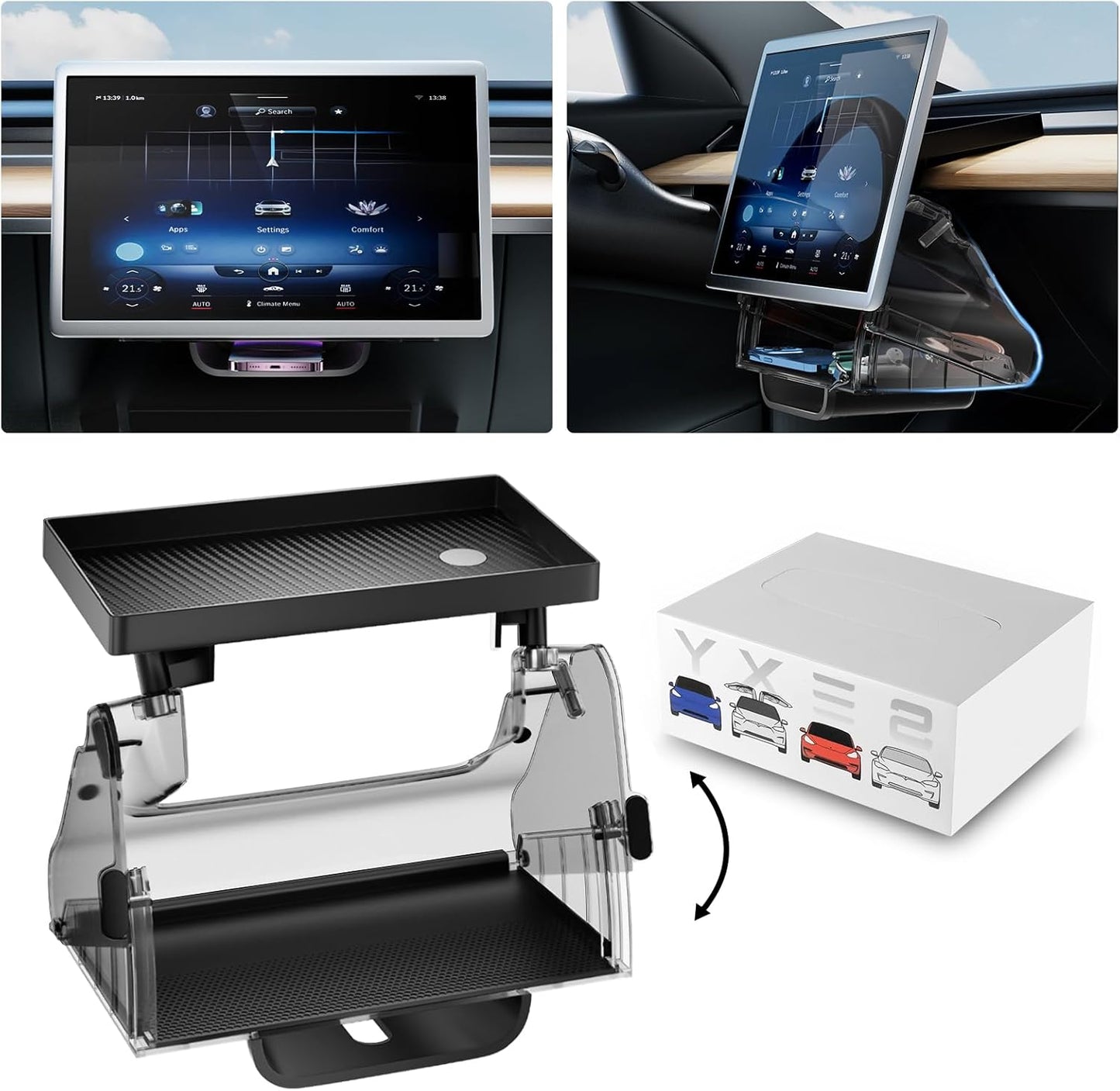 Open and Close Tesla under Screen Storage - Magnetic Storage Box for Tesla Model 3 2023-2021 Model Y Accessories 2024-2020 [Not Fit 2024 Model 3 Highland]