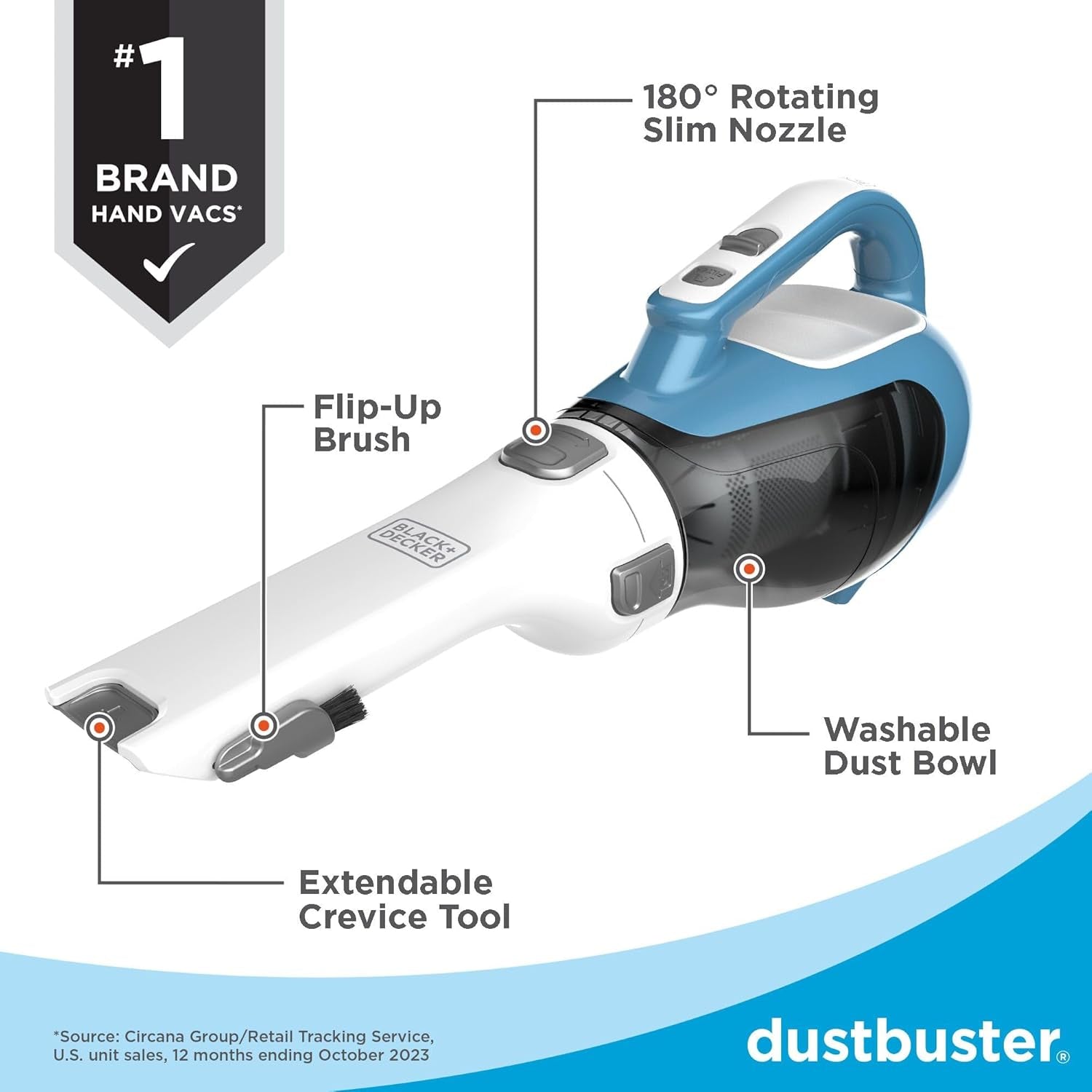 Dustbuster Advancedclean Cordless Handheld Vacuum, Compact Home and Car Vacuum with Crevice Tool (CHV1410L)