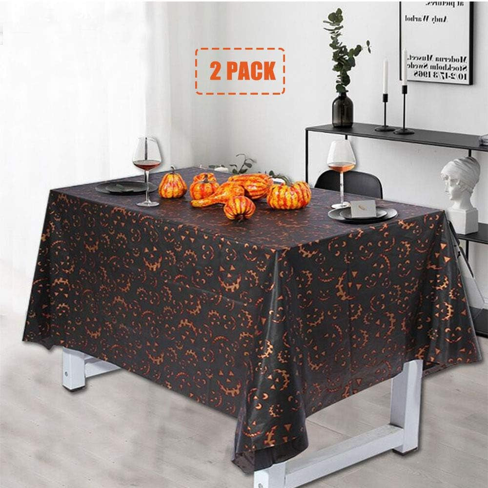 Halloween Tablecloth, 2PCS 54X108 Inch Disposable Table Cover, Rectangle Plastic Halloween Table Cloth for Hunted House Table Decoration, Black