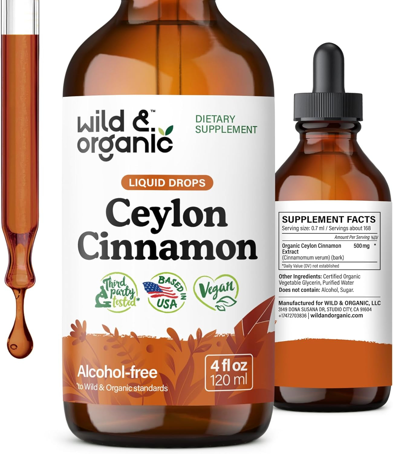 Ceylon Cinnamon Tincture 500 Mg - Liquid Cinnamon Supplements for Overall Support - Cinnamomum Verum Bark Extract - Vegan, Sugar & Alcohol-Free, Non-Gmo - 4 Fl Oz TLBH