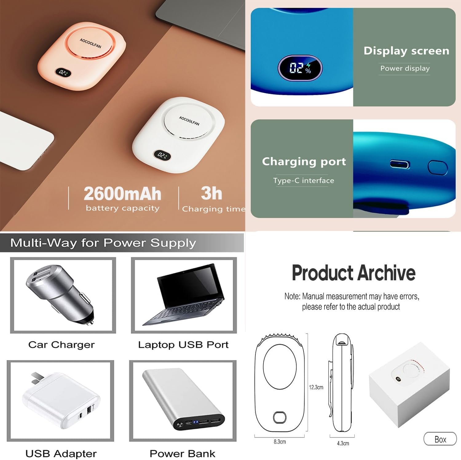 Portable Neck Fan, Handheld Mini Fan Small Personal Fan, Hand Held Fan USB Rechargeable Eyelash Fan for Kids Girls Boys Woman Man Home Outdoor Travel (Light Blue)