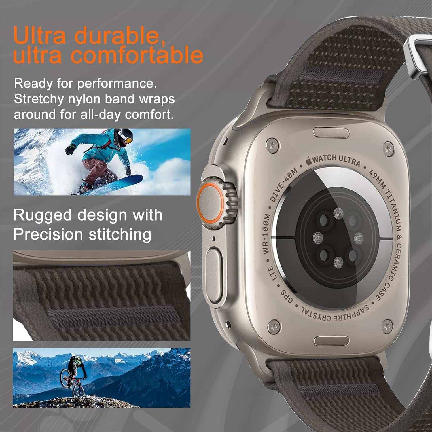 Trail Loop Nylon Band - Compatible with Apple Watch Ultra 2/Ultra Band 49Mm 45Mm 44Mm 42Mm for Men Women, Soft Braided Elastic Weave Sport Strap for Iwatch Ultra 2, Iwatch Ultra Series SE 9/8/7/6/5/4