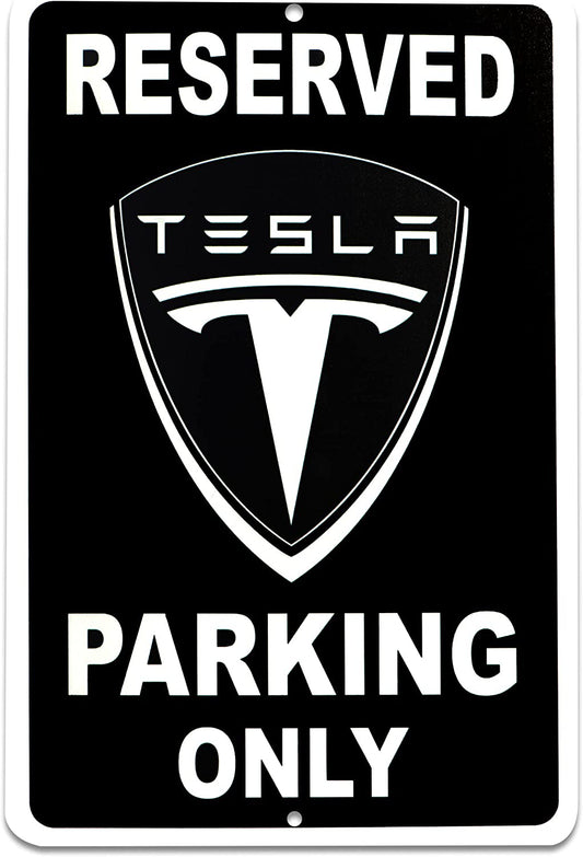 Tesla Parking Only Sign - 8X12 Aluminum Tesla Poster - Gifts for Tesla Owners - Tesla Garage Sign - Tesla Gifts for Men - Tesla Sign Parking