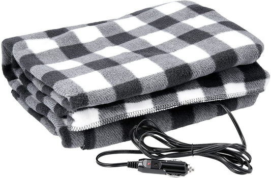 Heated Car Blanket - 12-Volt Electric Blanket for Car, Truck, SUV, or RV - Portable Heated Throw - Camping Essentials by  (Black Plaid) TRUCK DRIVER