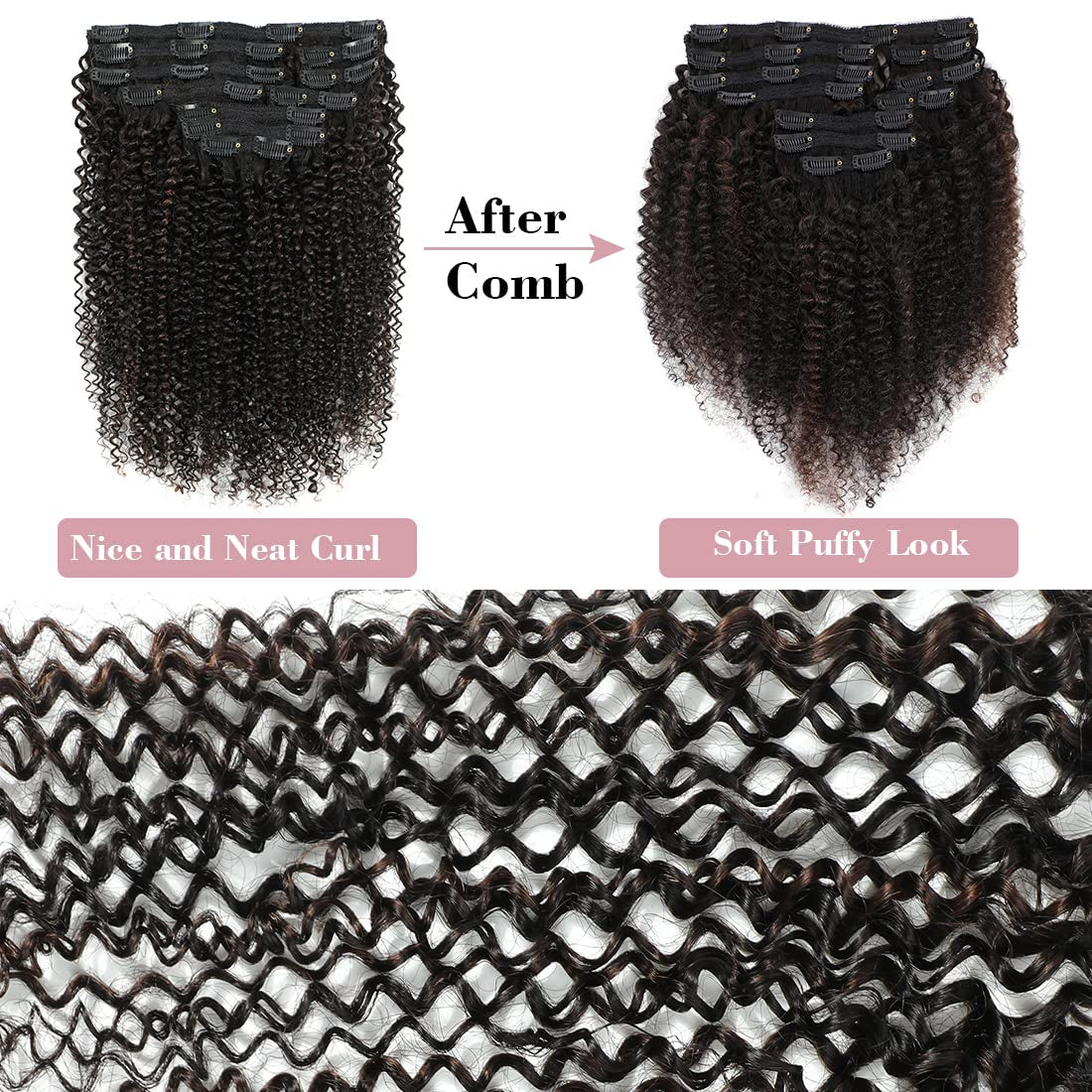 Curly Clip in Hair Extensions Real Human Hair Natural Hair Clip Ins for Black Women Kinky Curly Clip Ins Hair Extensions 3C 4A Clip in Hair for Black Girl Curly Hair Extensions 1B/4 Color Highlight