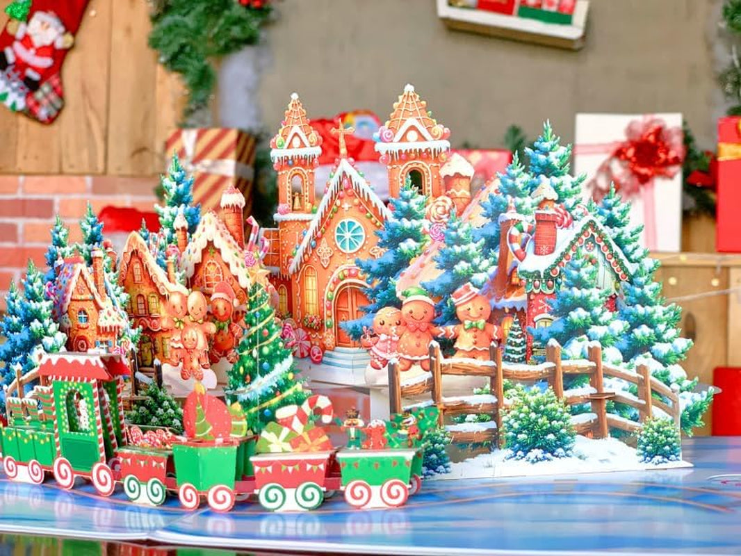 Pop up Christmas Cards, 3D Gingerbread Town Christmas Pop up Card, Happy Holidays Pop up Cards for Kids, Son, Daughter, Holiday, Xmas, Gingertown, Envelopes Included