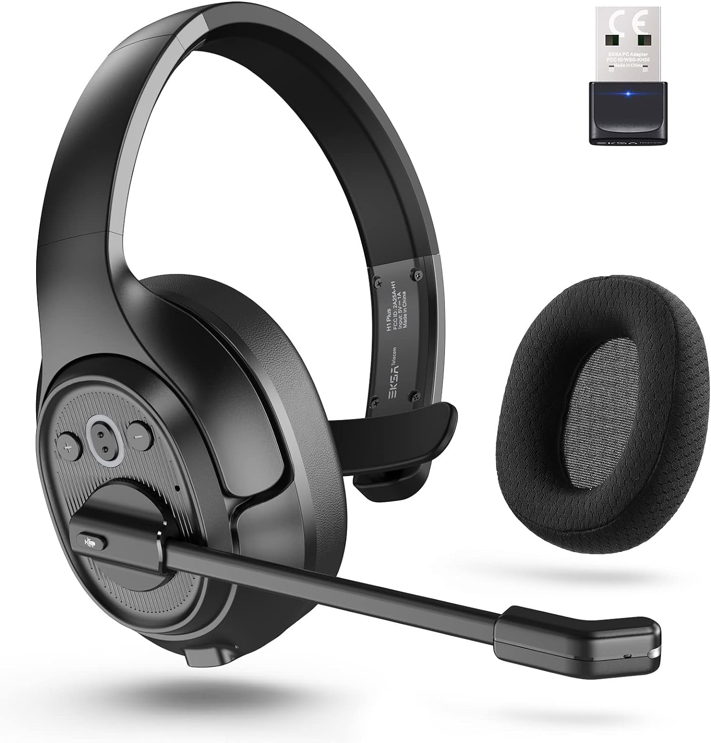 Trucker Bluetooth Headset, Wireless Headphones with USB Dongle for PC, Ai-Powered Environmental Noise Cancelling Microphone (ENC), 99Ft Long Wireless Range, 57Hrs On-Ear Trucker Headsets TRUCK DRIVER