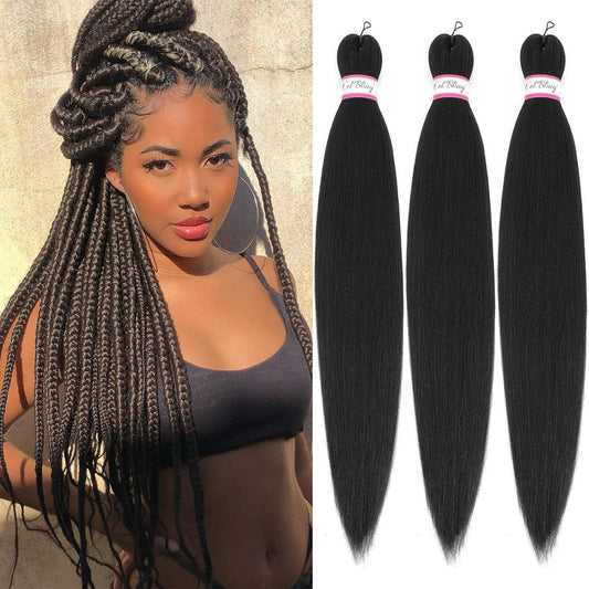Braiding Hair Pre Stretched 28 Inch 3 Packs Long Braid Hair Extensions for Women Pre-Stretched Yaki Texture Professional Synthetic Softness Knotless Easy to Install & Manage1B#