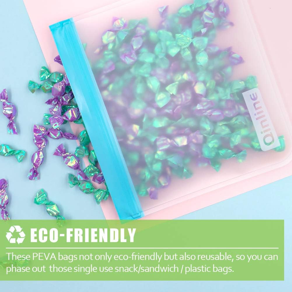 Reusable Food Storage Bags - 10 Pack Freezer Bags, BPA Free Reusable Bags Silicone, EXTRA THICK Leakproof Reusable Lunch Bag for Salad Fruit Travel - 2 Gallon 4 Sandwich 4 Snack Bags