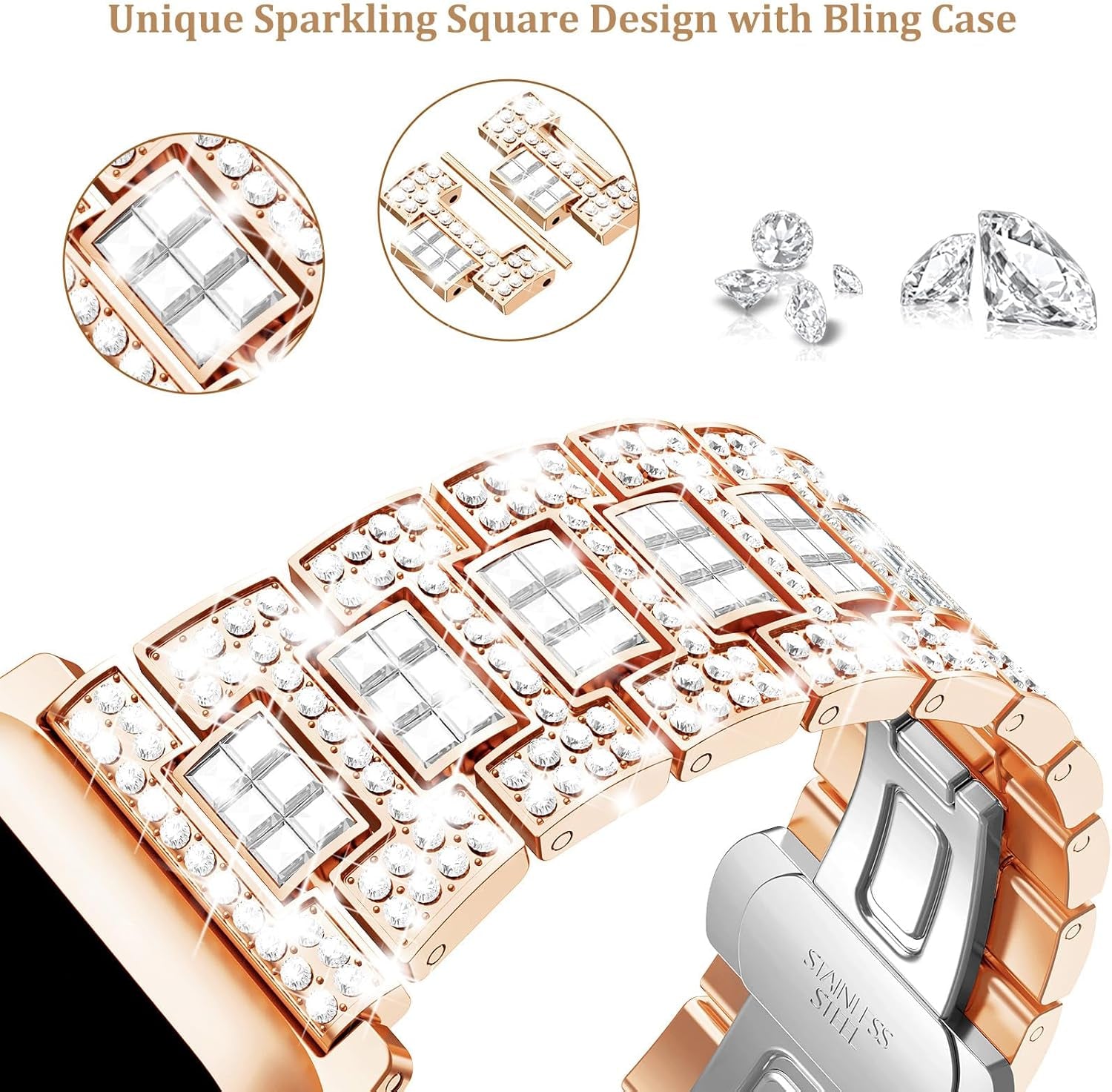 Compatible for Apple Watch Band with Screen Protector Case, Jewelry Replacement Band 45Mm 44Mm 42Mm 41Mm 40 Mm 38Mm 2 Pack Bling Protective Cover for Iwatch Series 9/8/7/6/5/4/3/2/1/SE Women