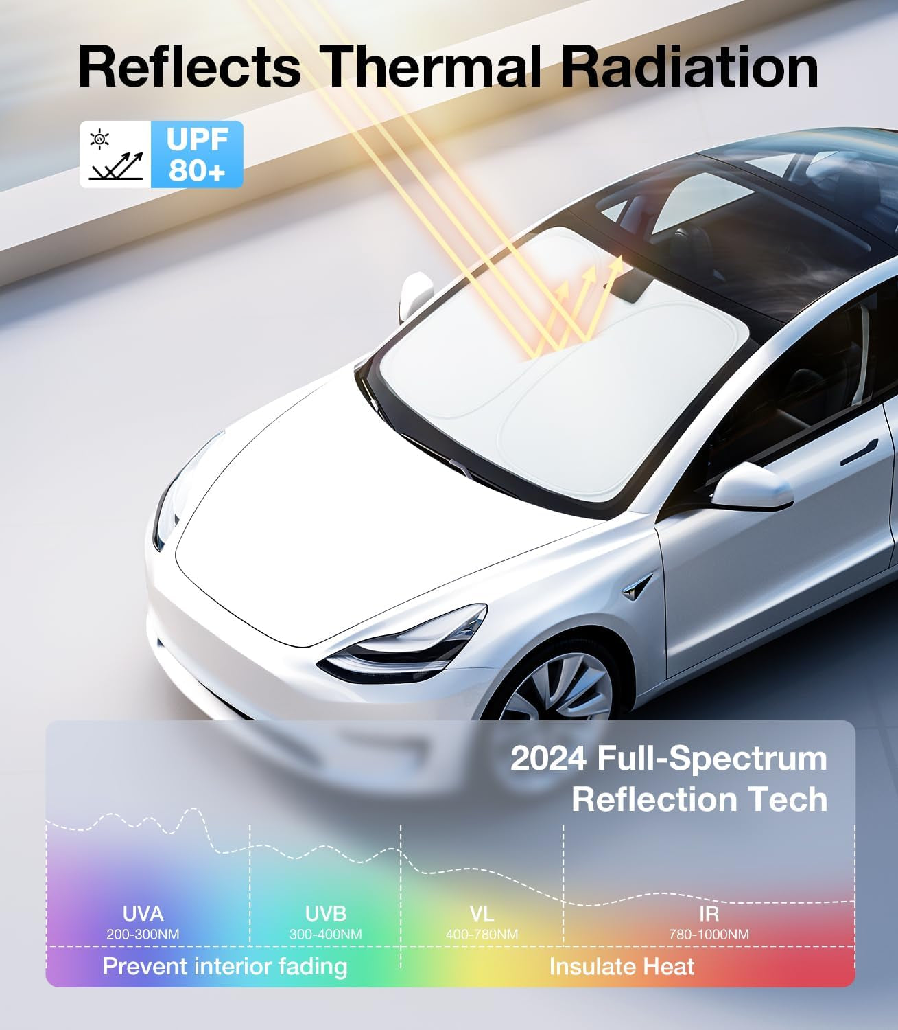 2024 Upgraded Accessories Tesla Model 3 Windshield Sunshade [OEM Design, 100% Sun Blockage] Foldable Heat Insulation Sun Shade with Storage Bag, for Tesla Model 3 2016~2024, Silver Coating