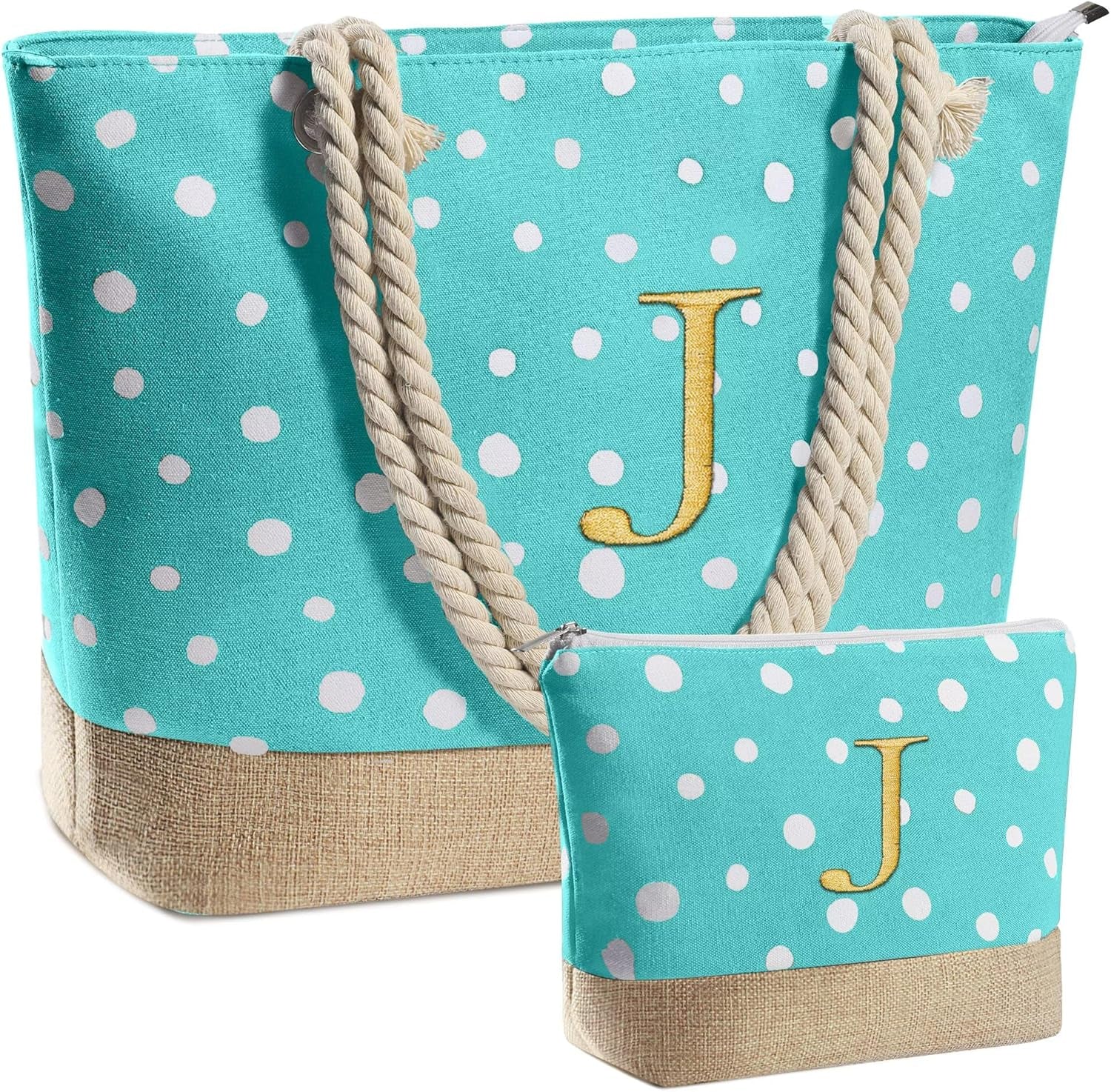 Gifts for Women - Personalized Birthday Gifts for Mom Friend, Travel Gifts Beach Tote Bag & Makeup Bag