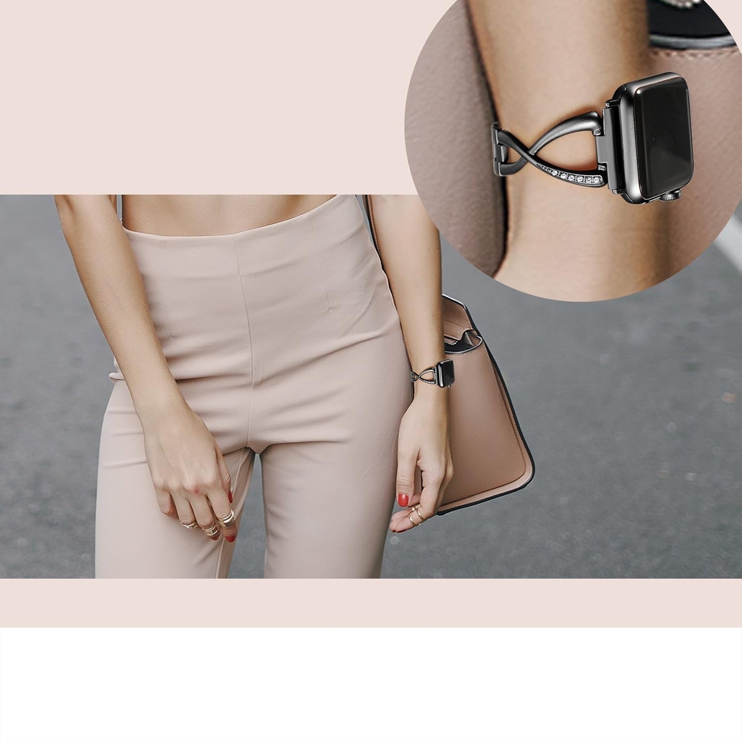 Bands Compatible with Apple Watch Band 38Mm 40Mm 41Mm 42Mm 44Mm 45Mm Iwatch SE Series 9/8/7/6/5/4/3/2/1 Women Dressy Jewelry Stainless Steel Accessories Wristband Strap