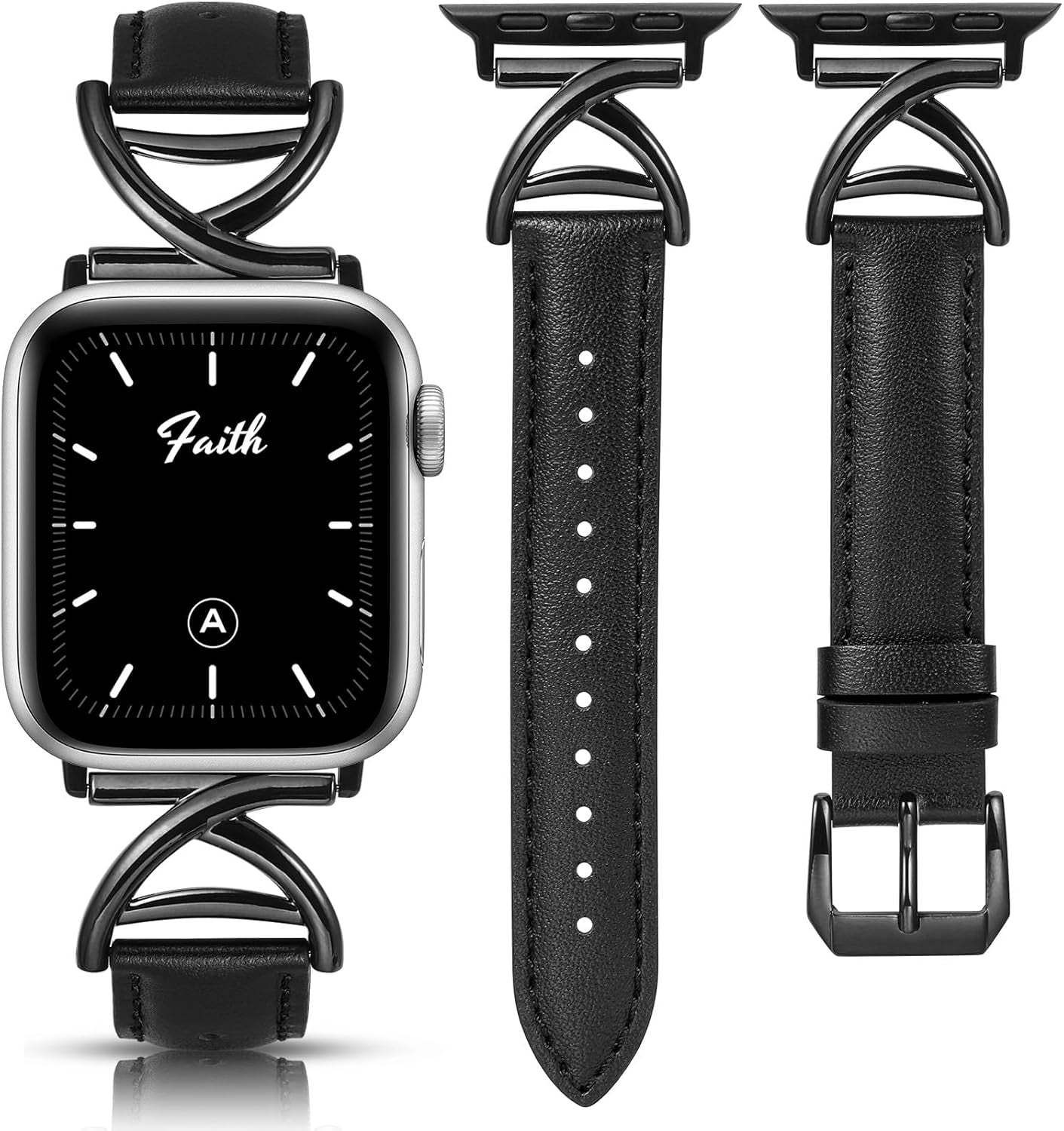 Leather Band Compatible with Apple Watch Bands 38/40/41/42/44/45/46/49Mm Women, Slim Dressy Premium Leather Strap with A-Shape Metal Buckle for Iwatch Series 10 9 Ultra SE 8 7 6 5 4 3 2 1