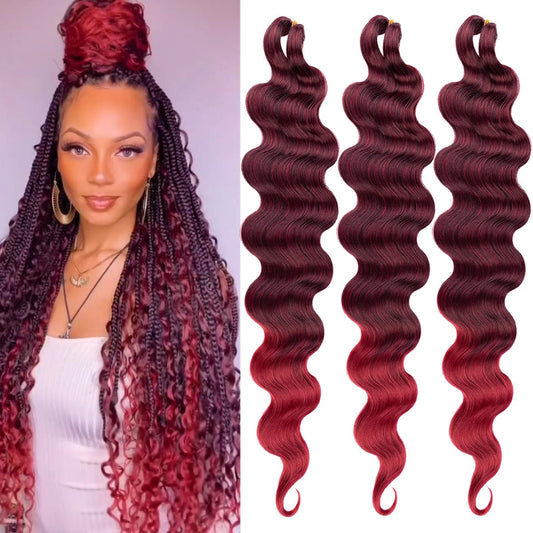 3 Packs Body Wave Braiding Hair 24 Inch Pre-Feathered Ombre French Curl Wavy Braiding Hair Premium Bouncy Wavy Texture Braiding Synthetic Hair Braids for Boho Box Braids Crochet Hair(Tbug#)