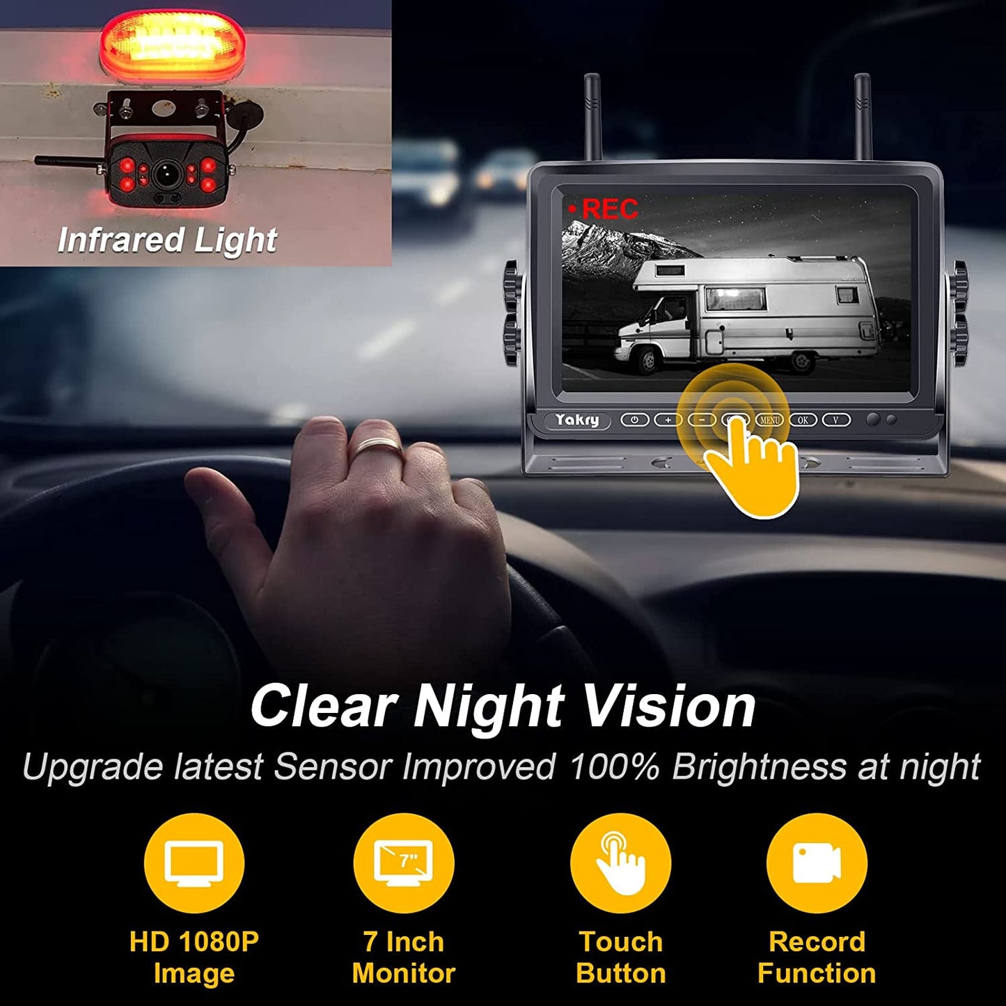 RV Backup Camera Wireless Plug and Play: Pre-Wired for Furrion System Recording Wide View Rear View Camera Clear Night Vision HD 1080P 7'' Touch Key Monitor for Trailer Camper Motorhome  Y27-N TRUCK DRIVER