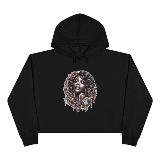 Angie Stone inspired Feminine Vibe Crop Hoodie with Microphone Design