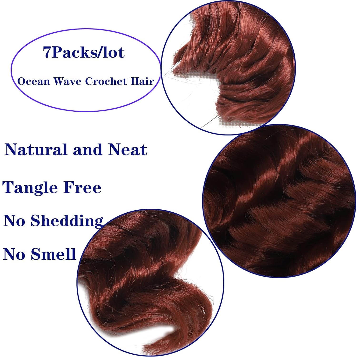 350# Ocean Wave Crochet Hair Pre Looped 9 Inch Ginger Curly Braiding Ocean Wave Hair 7 Packs Copper Red Deep Wave Short Wavy Ocean Wave Crochet Braids Hair Extensions for Women(9Inch (Pack of 7), 350)