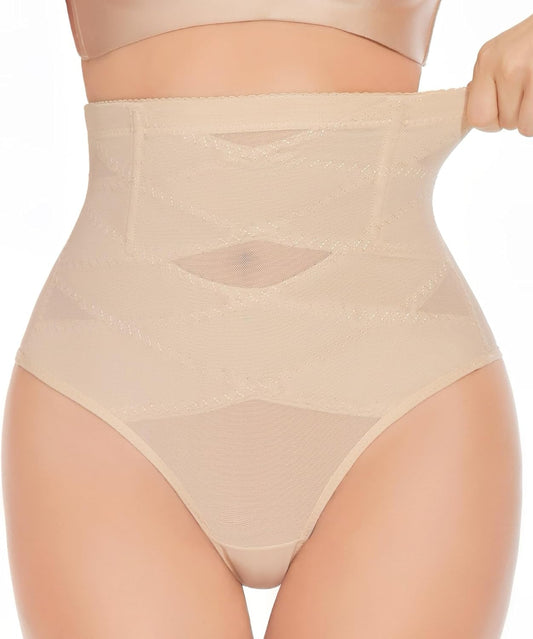 Tummy Control Thong Shapewear for Women-High Waisted Body Shaper Thong Panties Girdle Seamless Compression Underwear