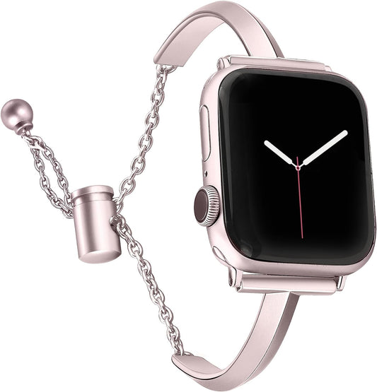 Stainless Steel Band Compatible with Apple Watch Band 38Mm 40Mm 41Mm 42Mm 44Mm 45Mm Iwatch SE Series 9 8 7 6 5 4 3 2 1, Slim Versatile Bangle Bracelet for Women