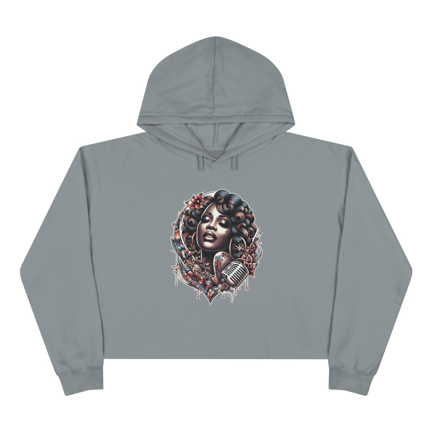 Angie Stone inspired Feminine Vibe Crop Hoodie with Microphone Design