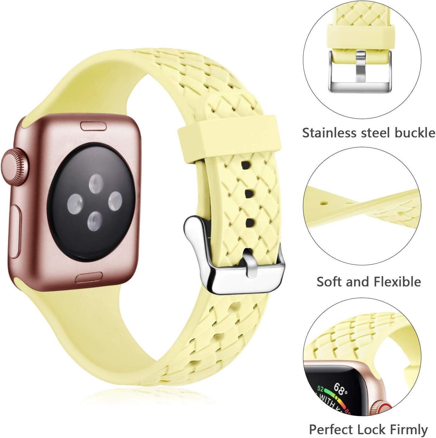Silicone Band Compatible for Apple Watch Series 6 Series 5/4 40Mm, Comfortable Strap for Apple Watch SE 40Mm, Iwatch 38Mm Bands Series 3/2/1, Women Men Kids Weave Pattern 38Mm/40Mm S/M Yellow