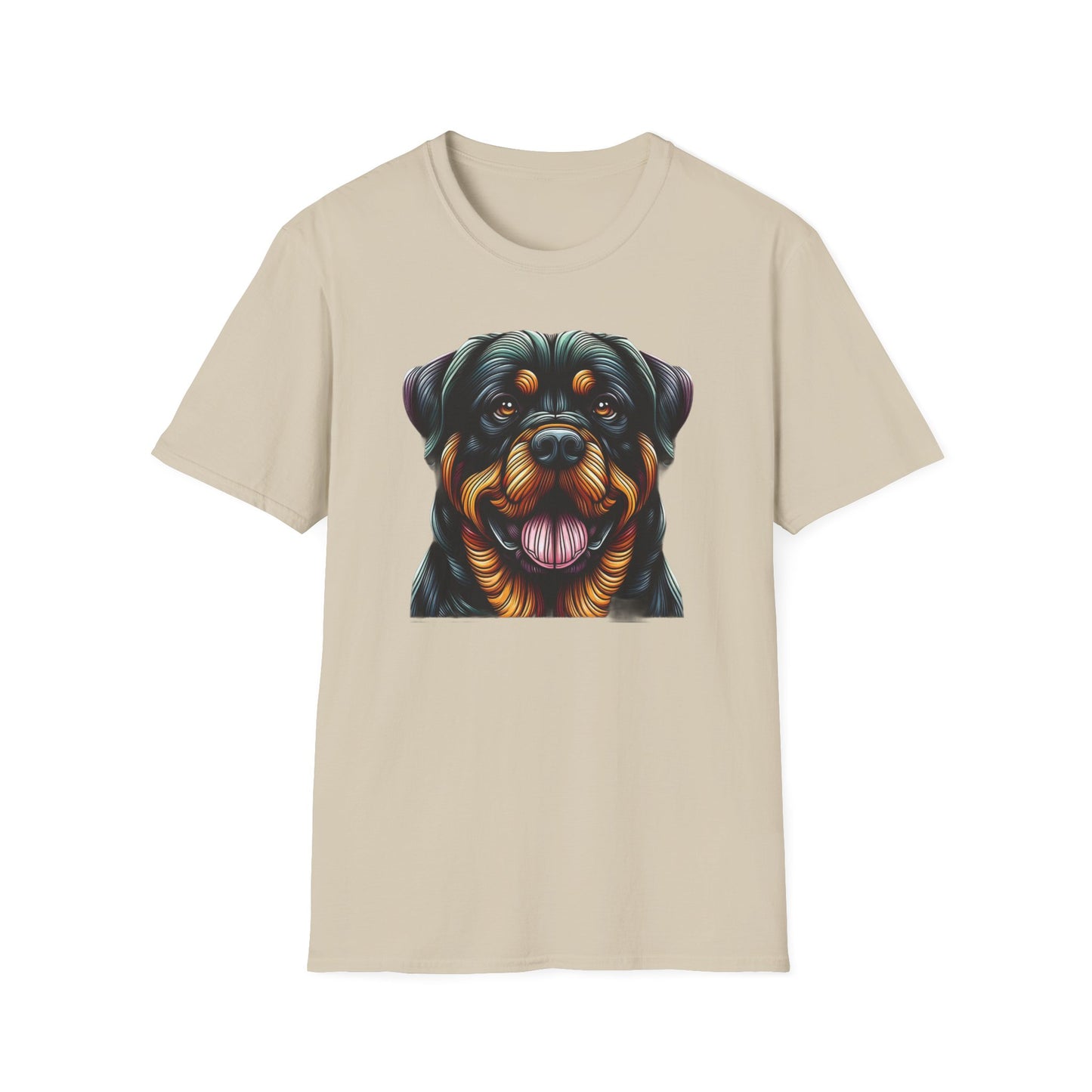 Rottweiler Animal Stained Glass Design Unisex Softstyle T-Shirt