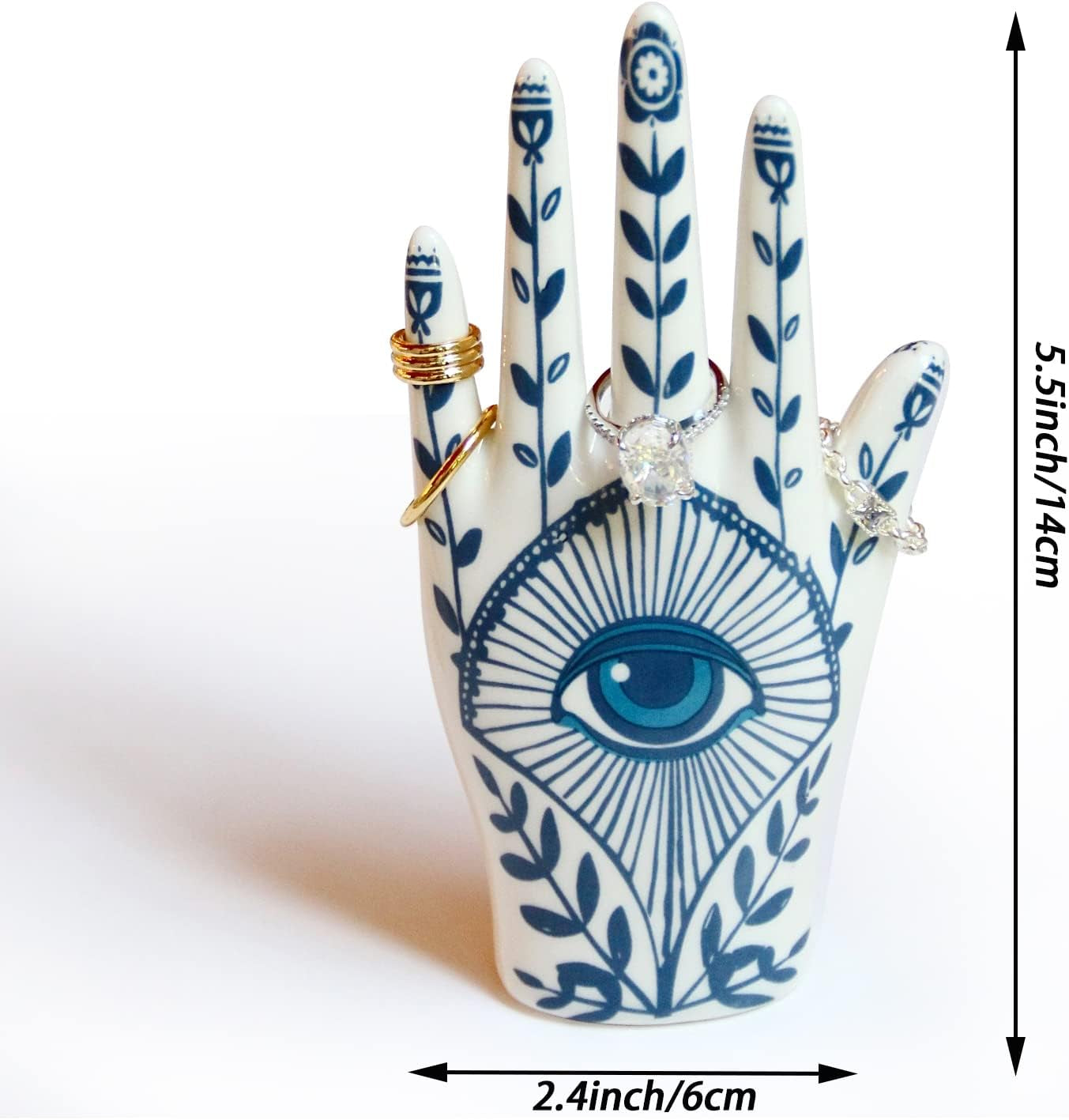 Hamsa Ring Holder Aesthetic Room Decor, Hamsa Hand with Blue Evil Eye Boho Decor Ring Stand Ring Organizer, Preppy Room Decor for Bathroom Bedroom, Hamsa Gifts for Women Home Decor
