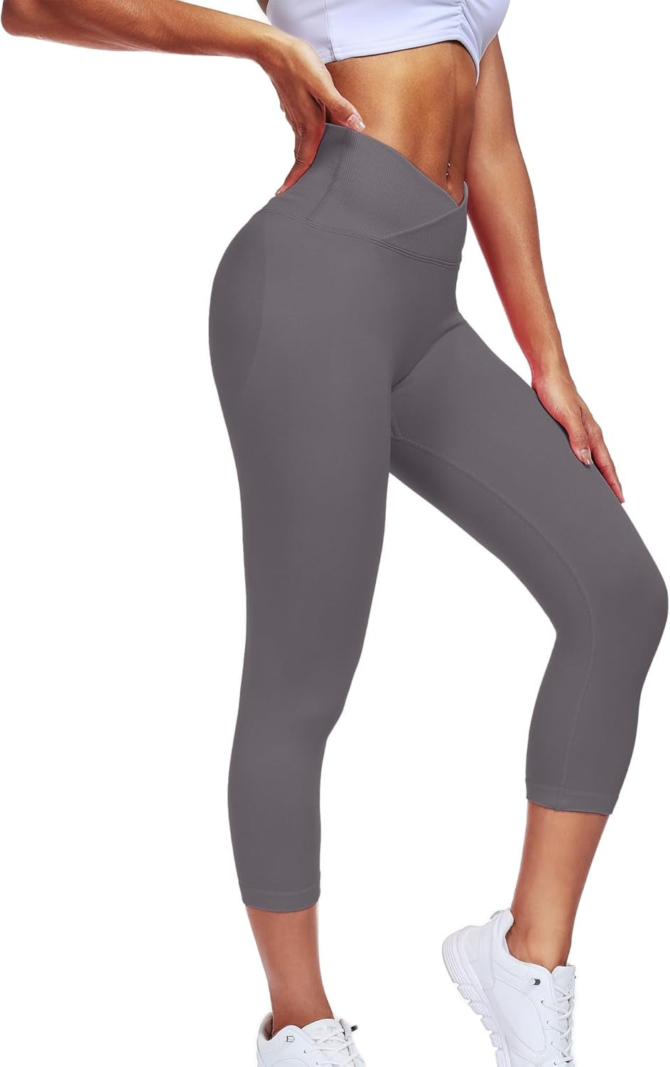 Scrunch Butt Lifting Capri Leggings for Women Tummy Control Crossover Gym Workout Legging High Waisted Yoga Pants