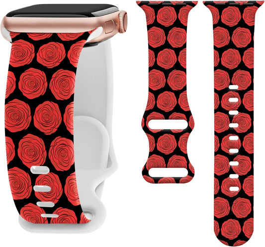 Floral Silicone Band Compatible with Apple Watch Bands for Women, 38Mm 40Mm 41Mm 42Mm 44Mm 45Mm 49Mm, for Iwatch Band Series 9 SE Ultra 8 7 6 5 4 3 2 1