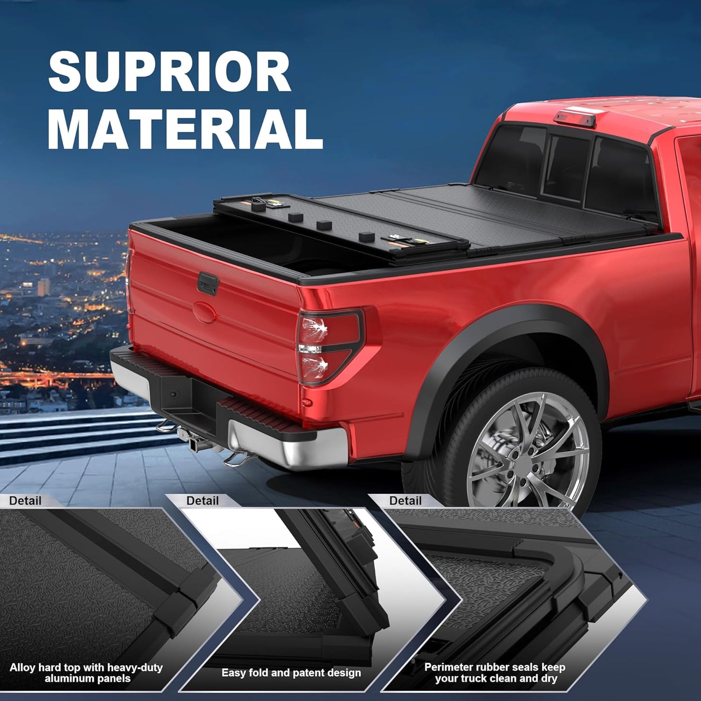 Quad Fold Hard Truck Bed Tonneau Cover Compatible with 2009-2014 Ford F150 F-150 (Excl. Raptor Series) Styleside 5.5 FT-66 Inch Aluminum Bed