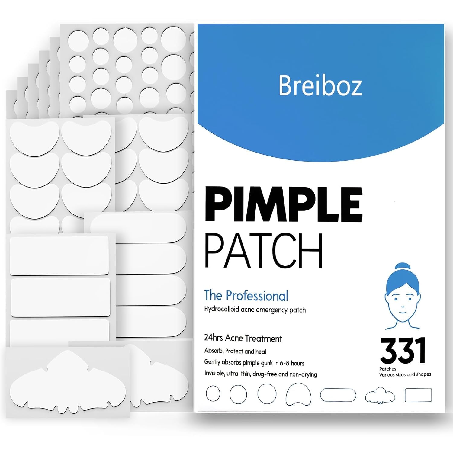 Large Pimple Patches for Face 331 Patches-7 Size,306 Patches round & 25 XL Acne Patches,Zit Patches Skin Care Hydrocolloid Pimple Patch with Tea Tree, Salicylic Acid & Cica Oil | Bigpack&Larger Size